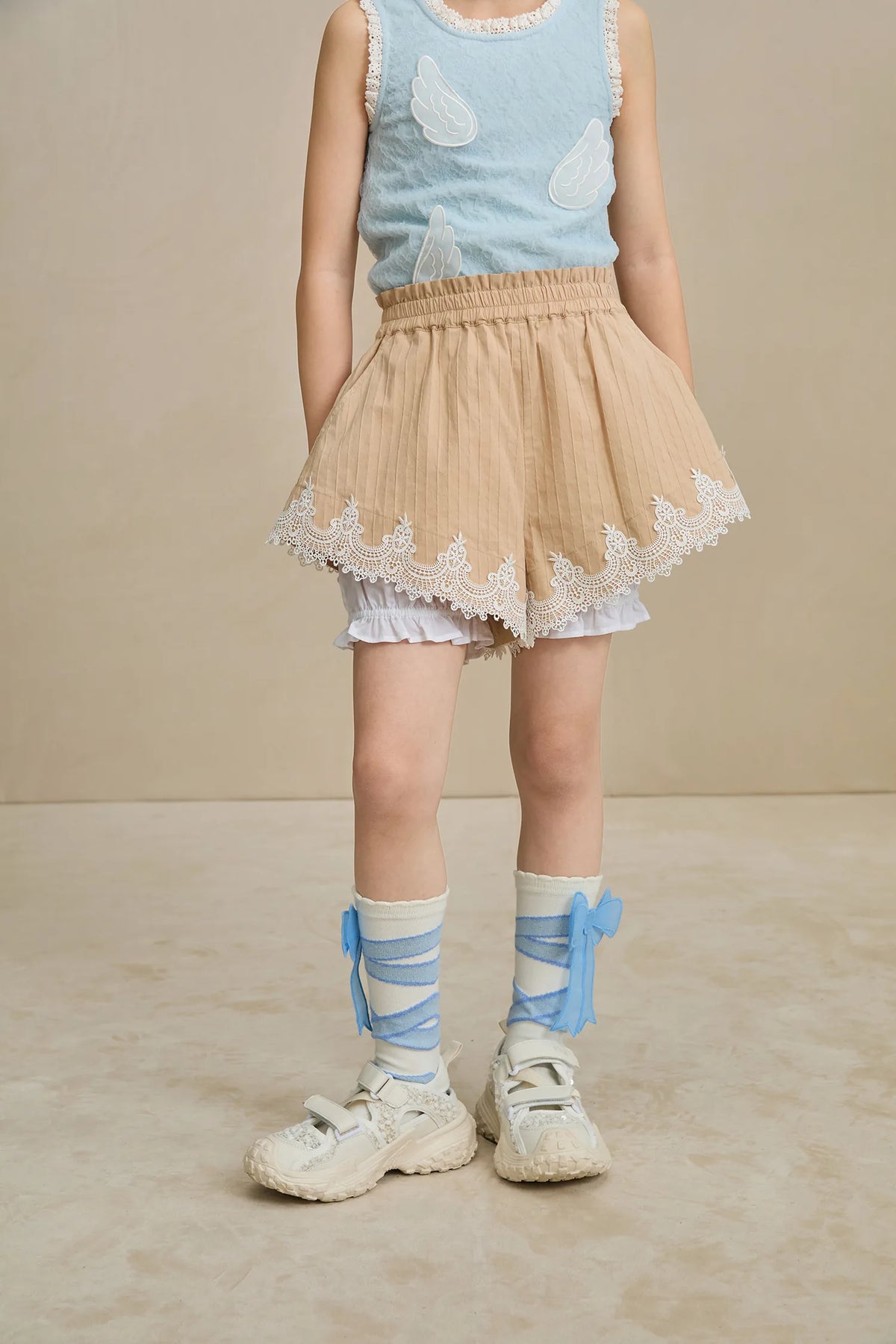 Poco Blush Cotton Bloom Shorts with Lace Hem