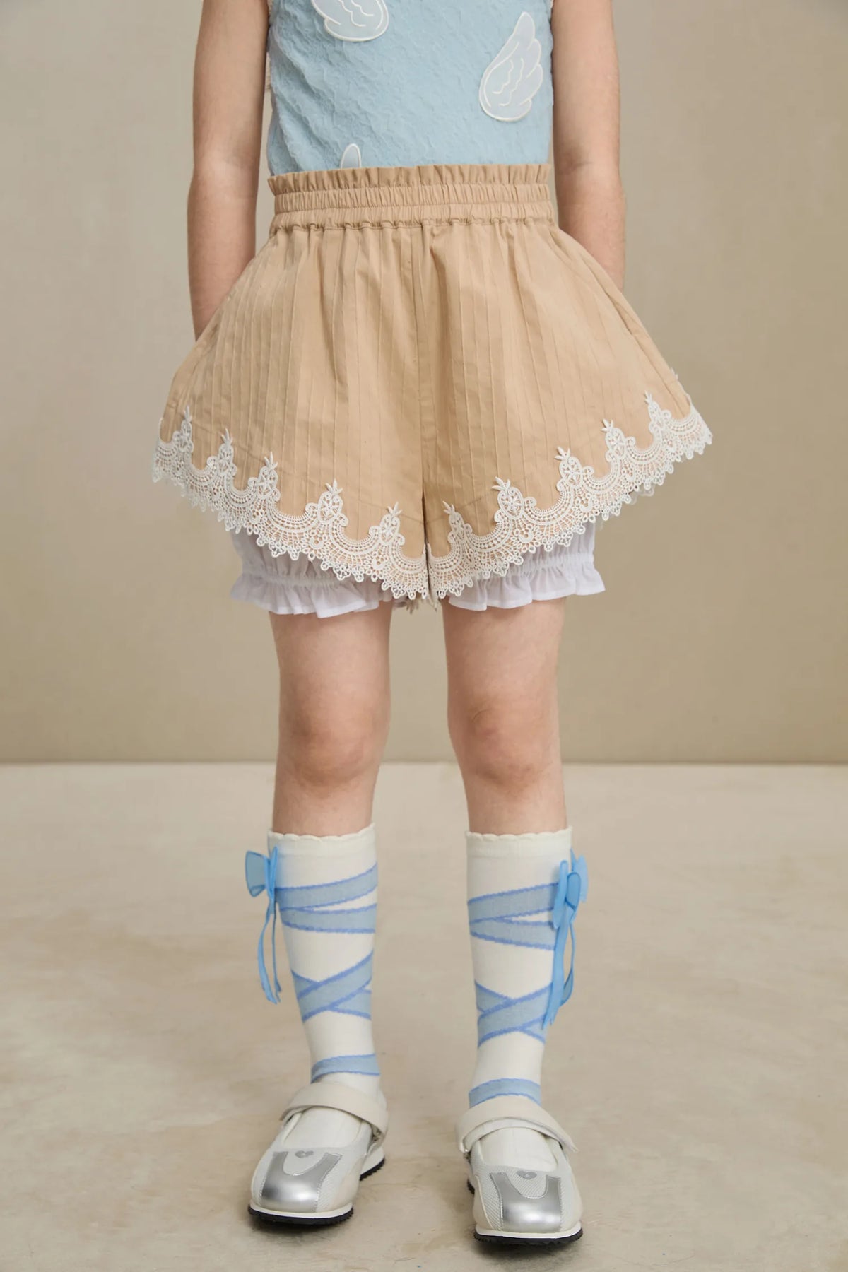 Poco Blush Cotton Bloom Shorts with Lace Hem