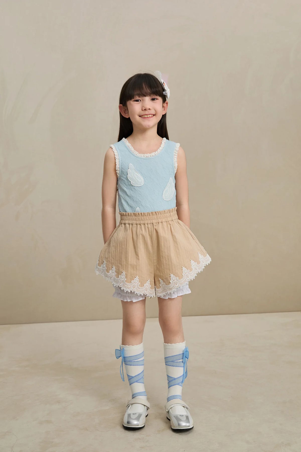 Poco Blush Cotton Bloom Shorts with Lace Hem