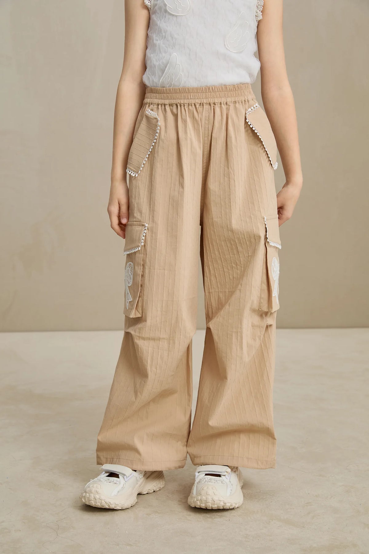Poco Blush Lace-Trim Cargo Pants