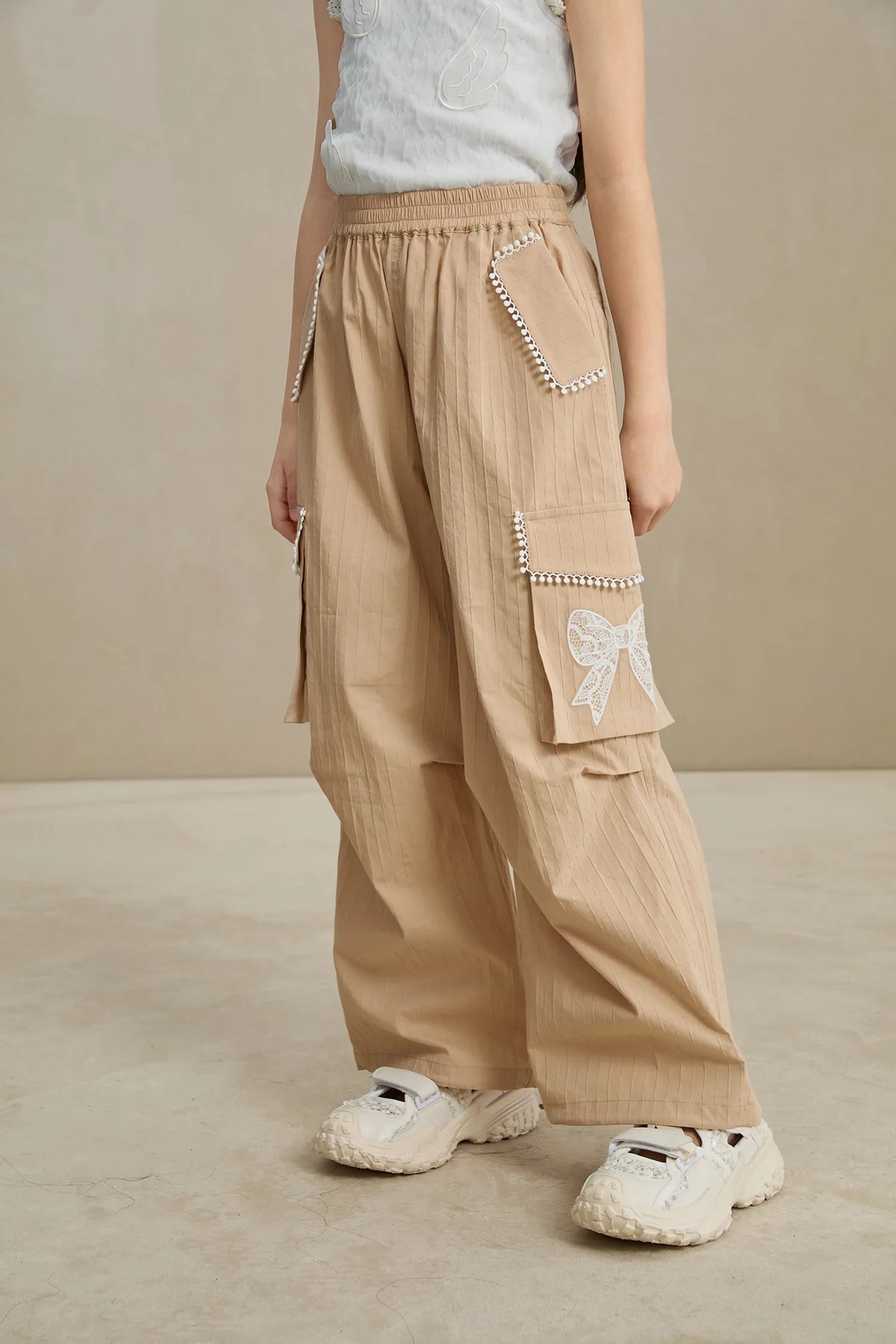 Poco Blush Lace-Trim Cargo Pants