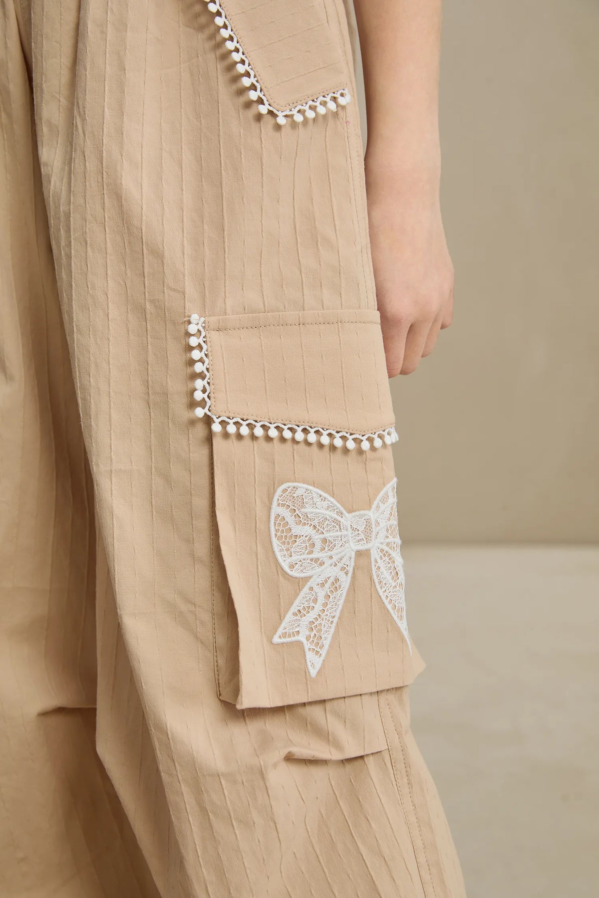 Poco Blush Lace-Trim Cargo Pants