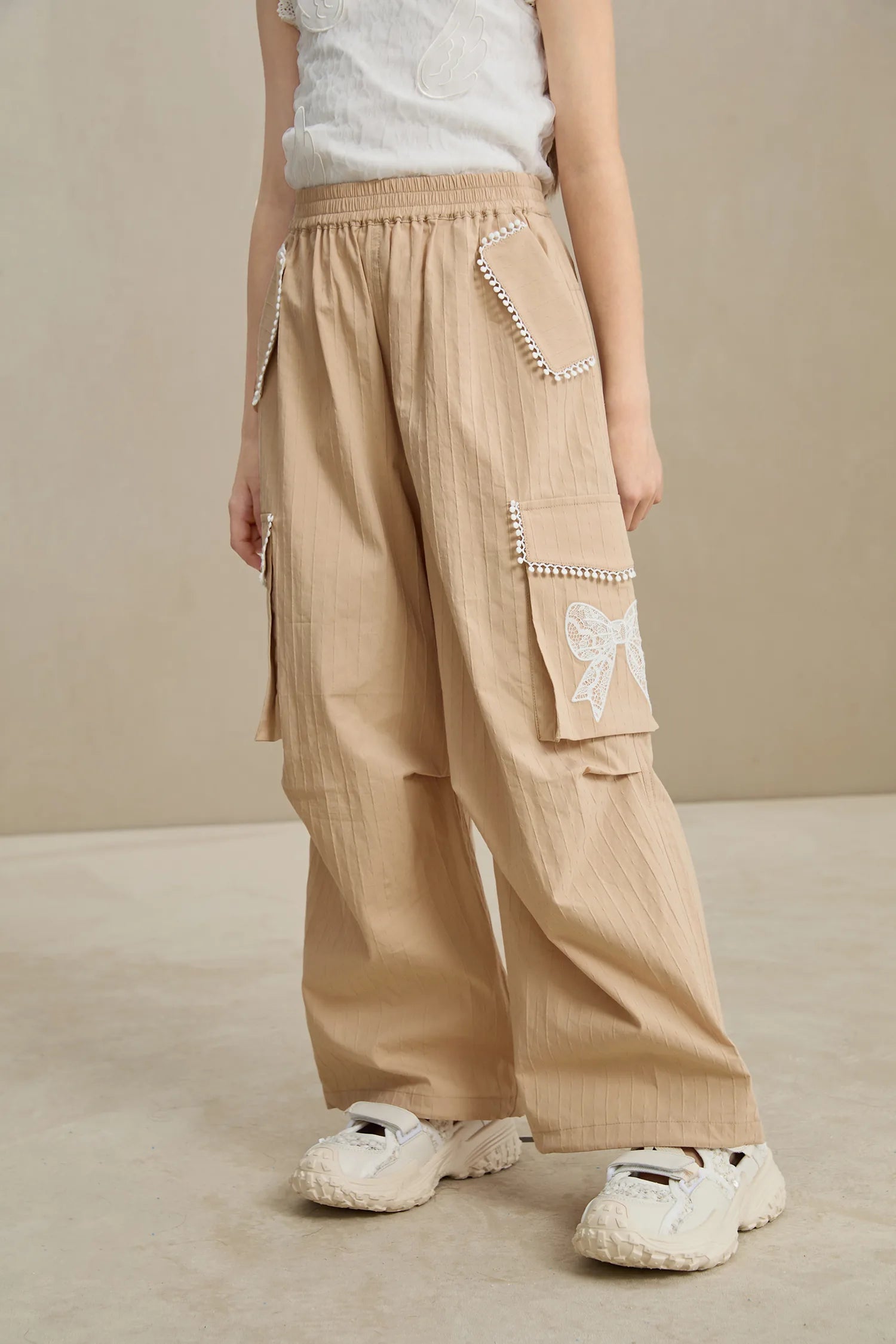 Poco Blush Lace-Trim Cargo Pants