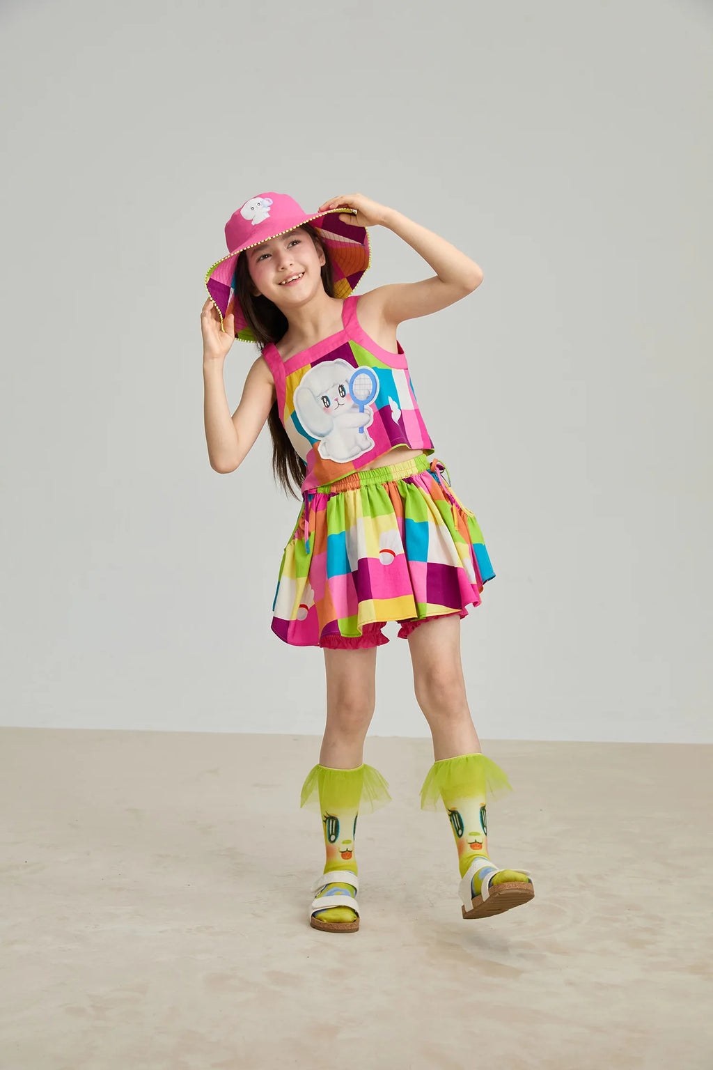 Poco Blush Rainbow Check Linen Tank Top