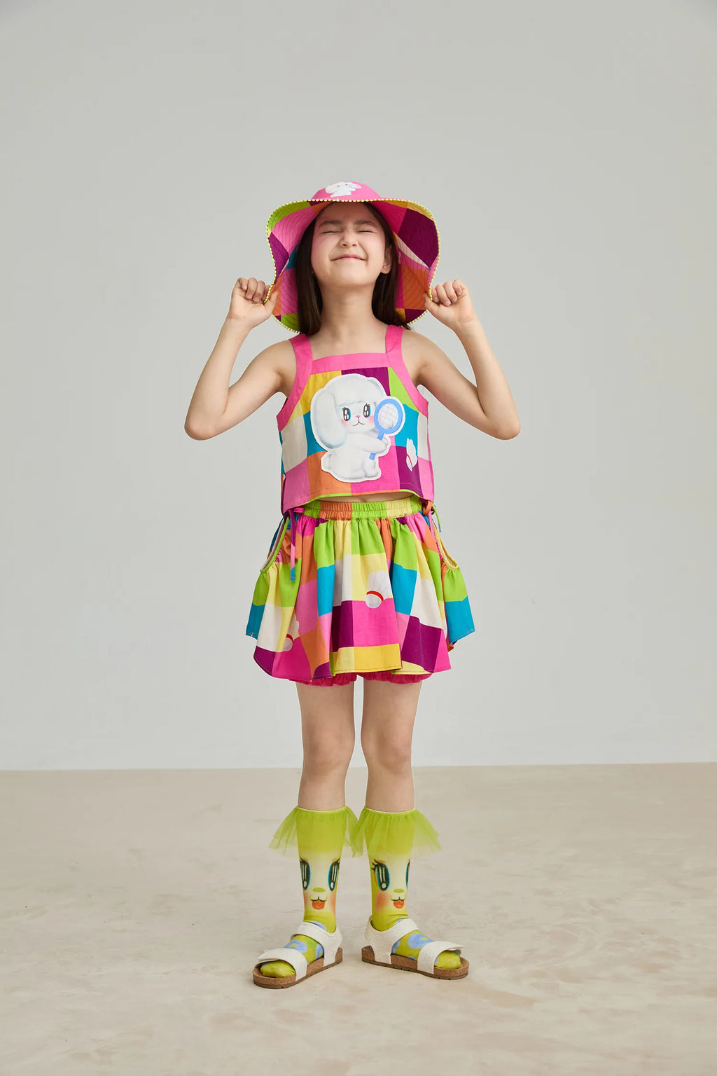 Poco Blush Rainbow Check Linen Tank Top