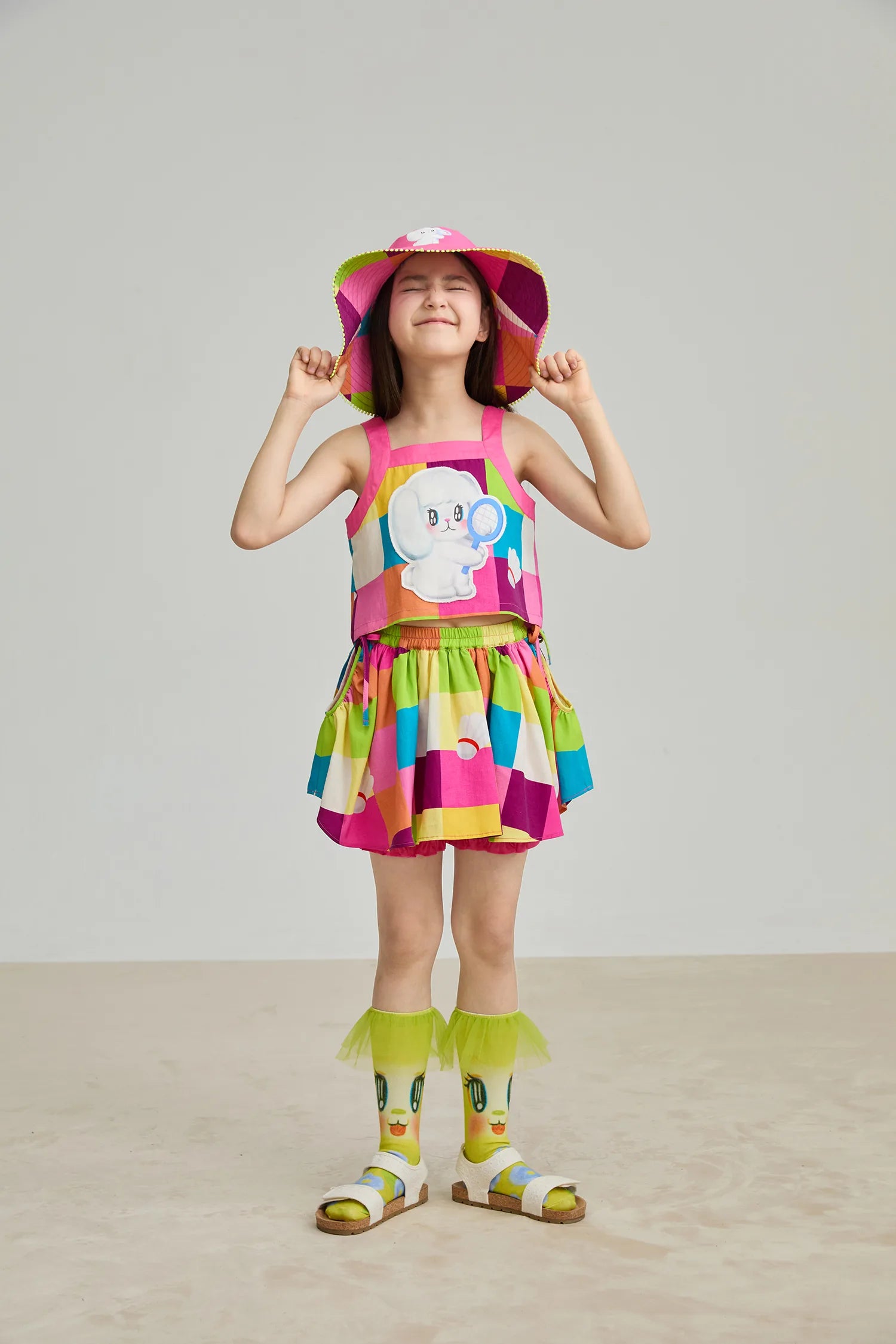 Poco Blush Rainbow Check Linen Tank Top