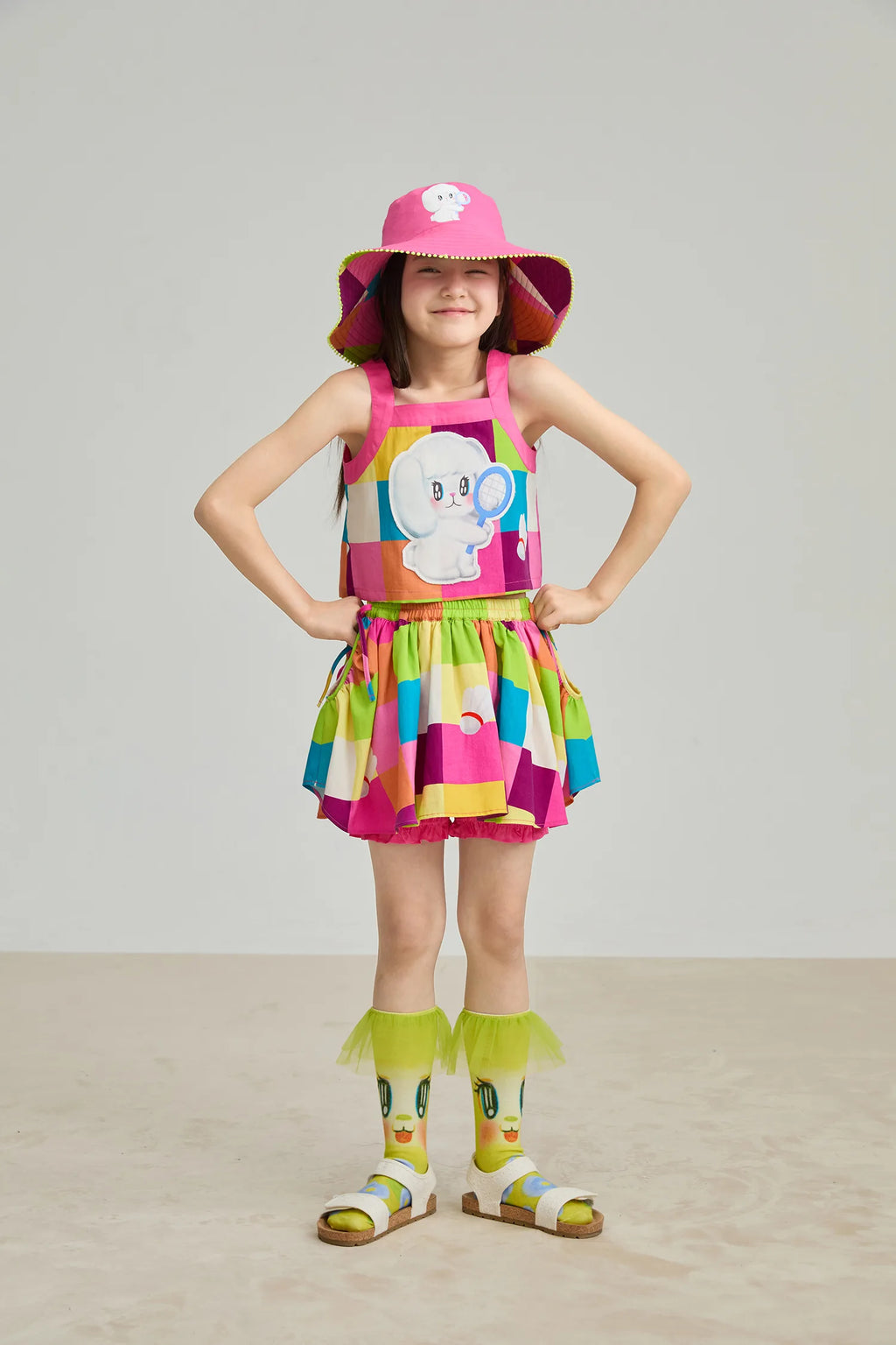 Poco Blush Rainbow Check Linen Tank Top