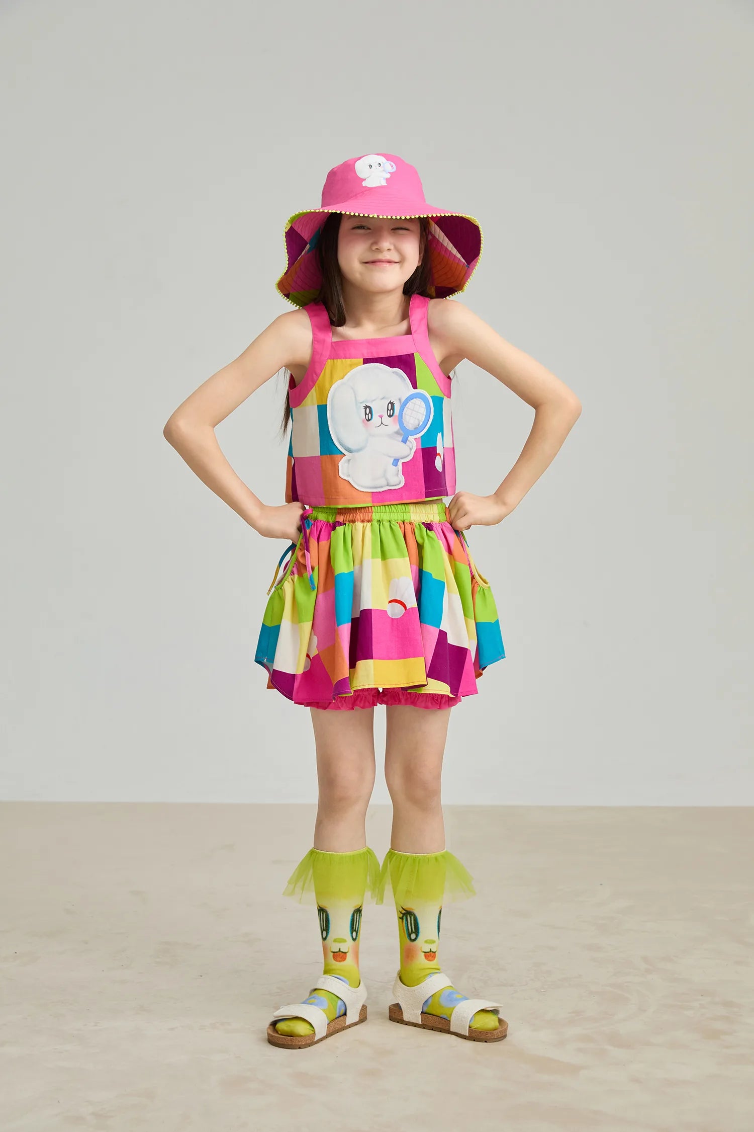 Poco Blush Rainbow Check Linen Tank Top