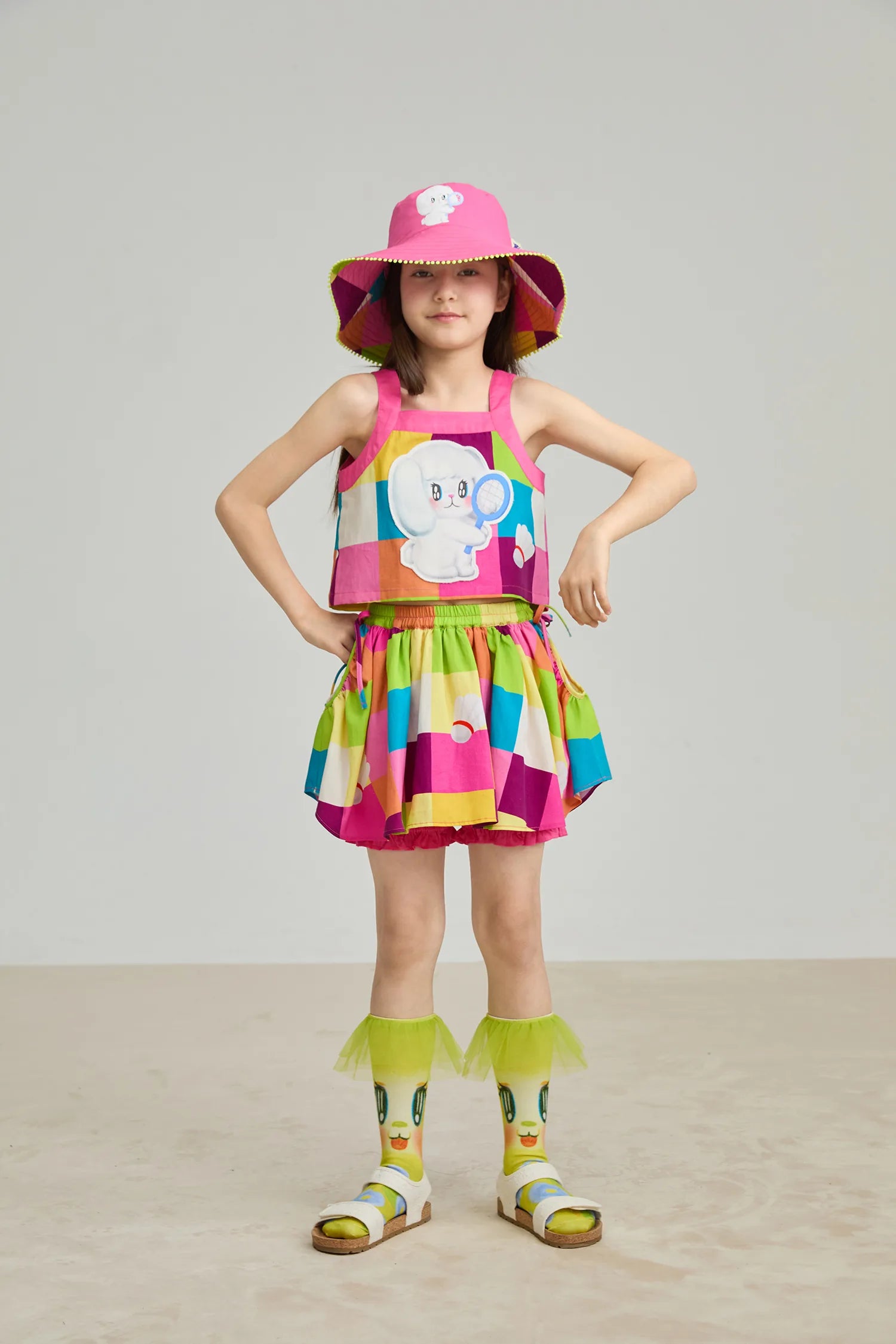 Poco Blush Rainbow Check Linen Tank Top