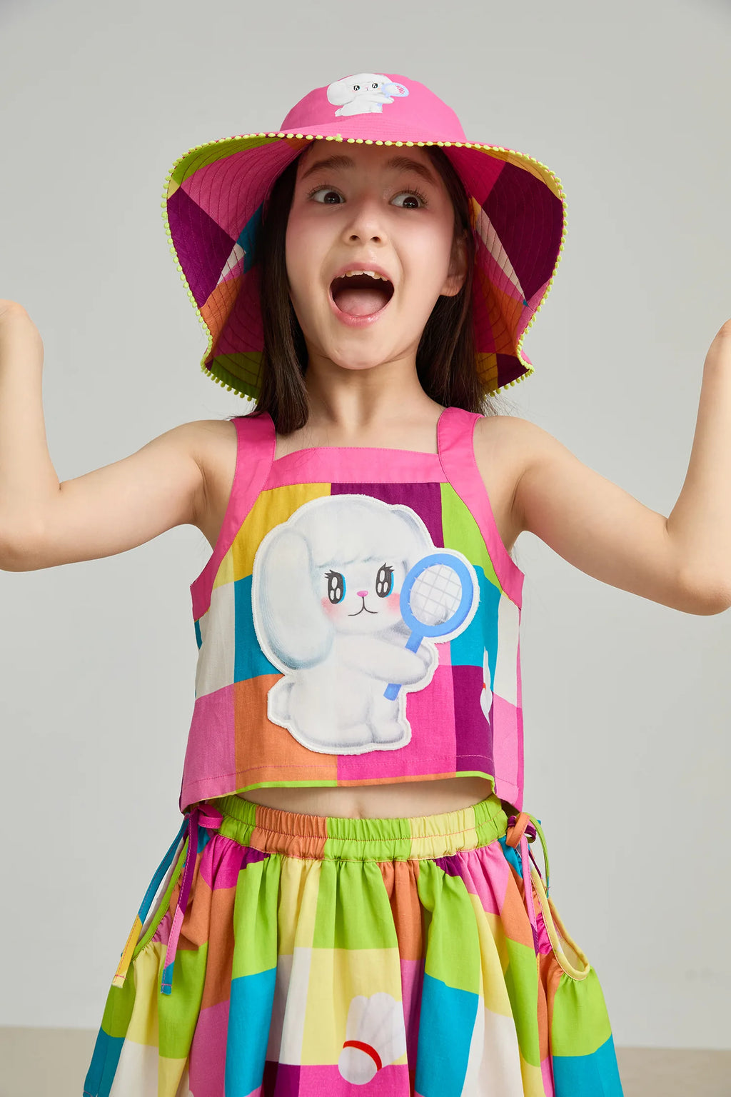 Poco Blush Rainbow Check Linen Tank Top