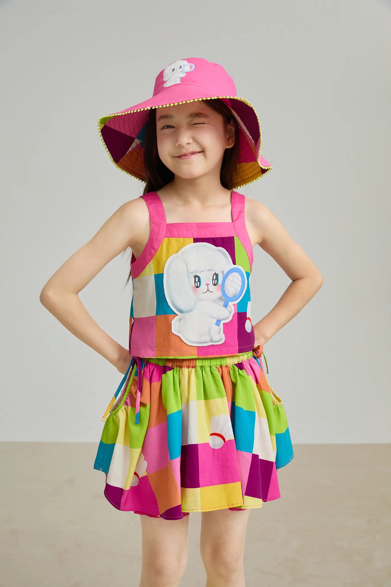 Poco Blush Rainbow Check Linen Tank Top