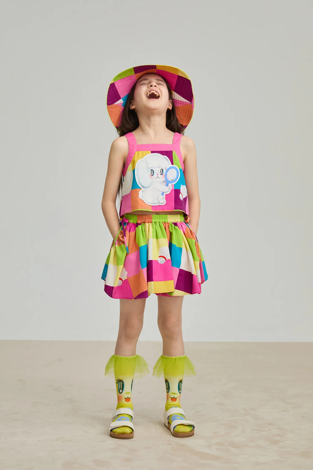 Poco Blush Rainbow Check Linen Tank Top