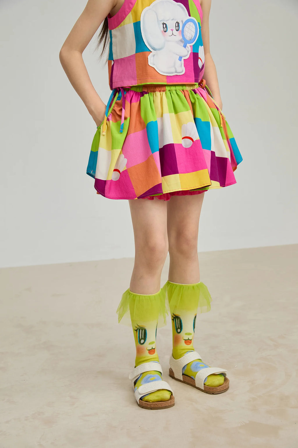 Poco Blush Rainbow Check Linen Tank Top