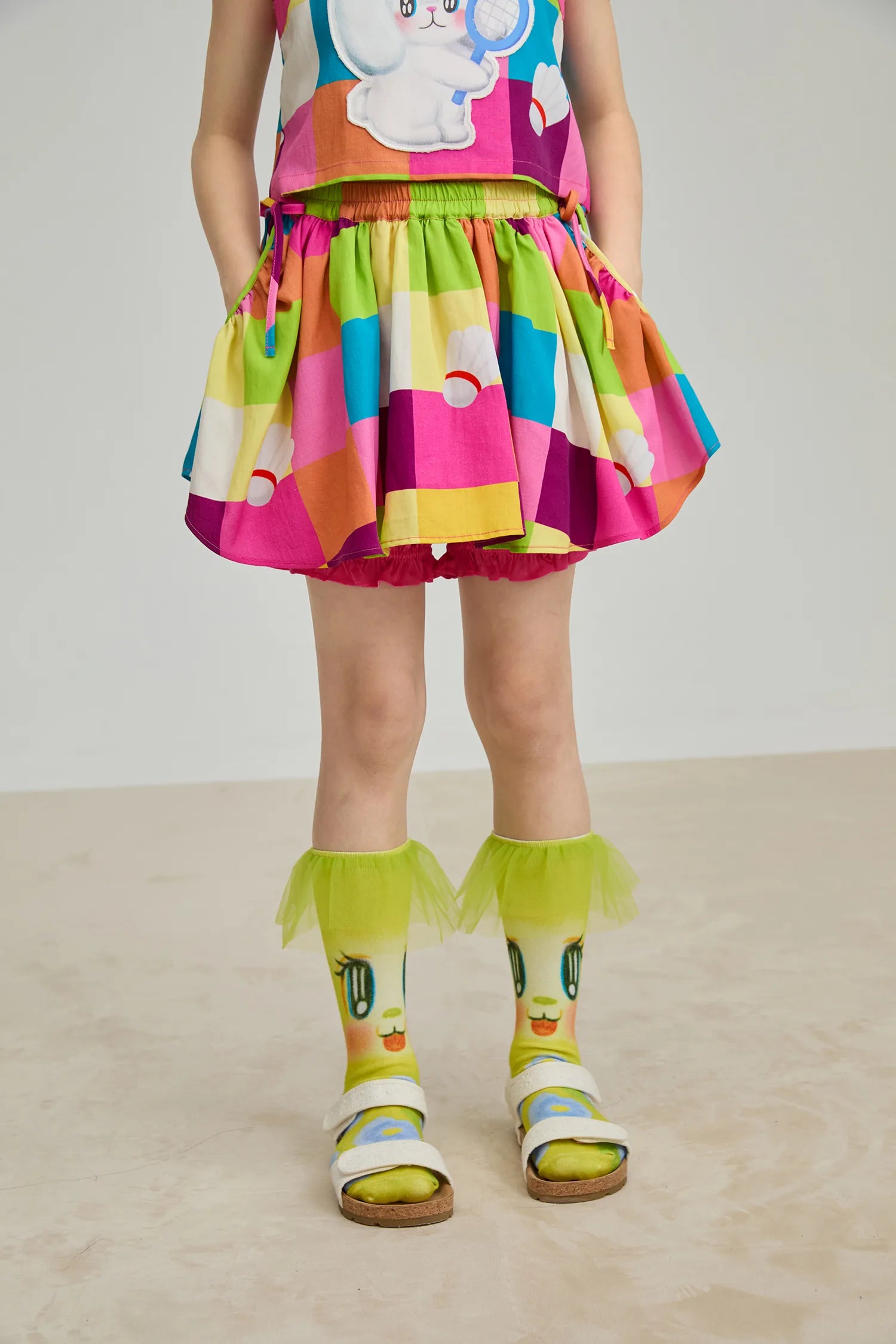 Poco Blush Rainbow Check Linen Tank Top