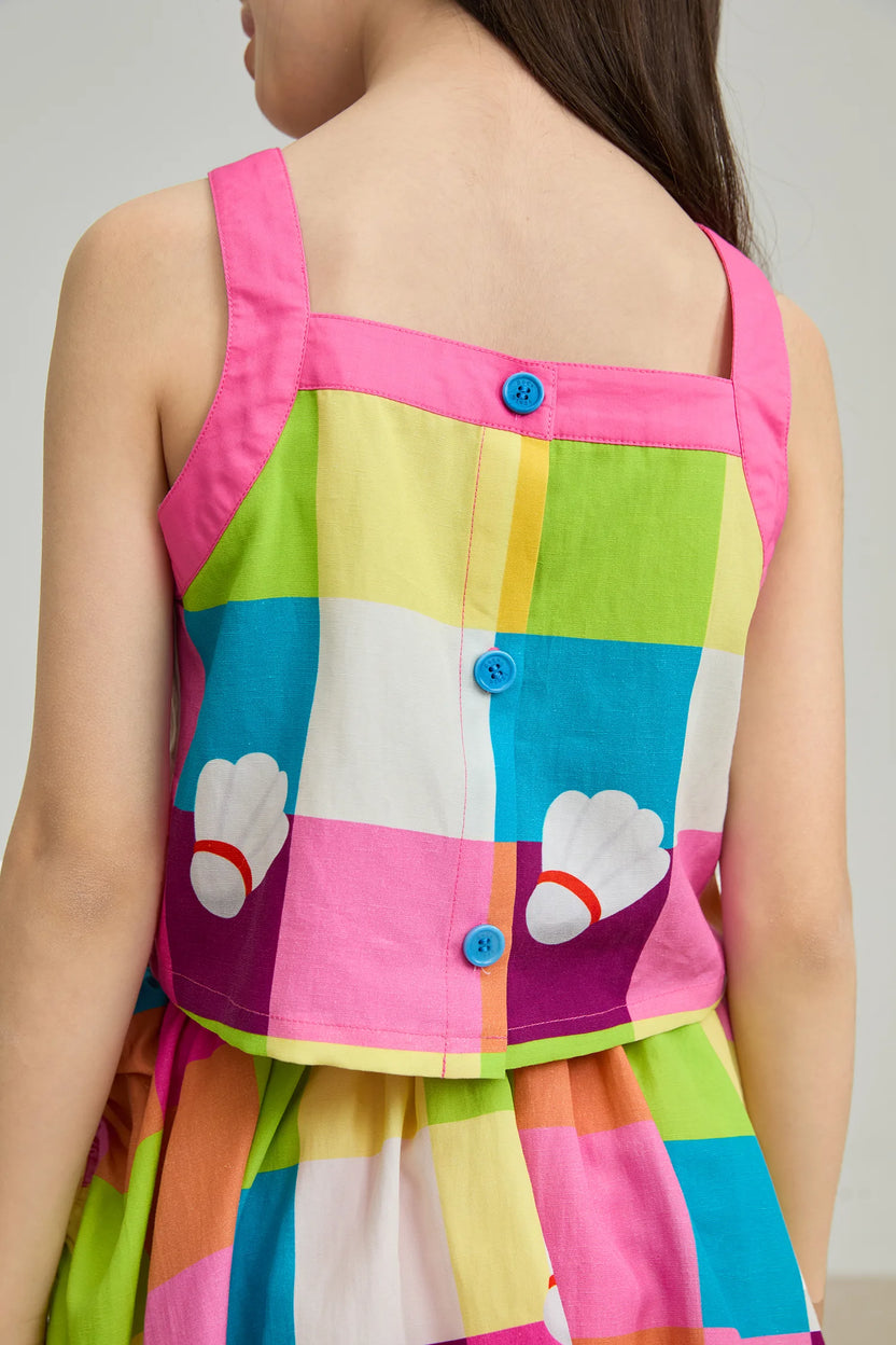 Poco Blush Rainbow Check Linen Tank Top