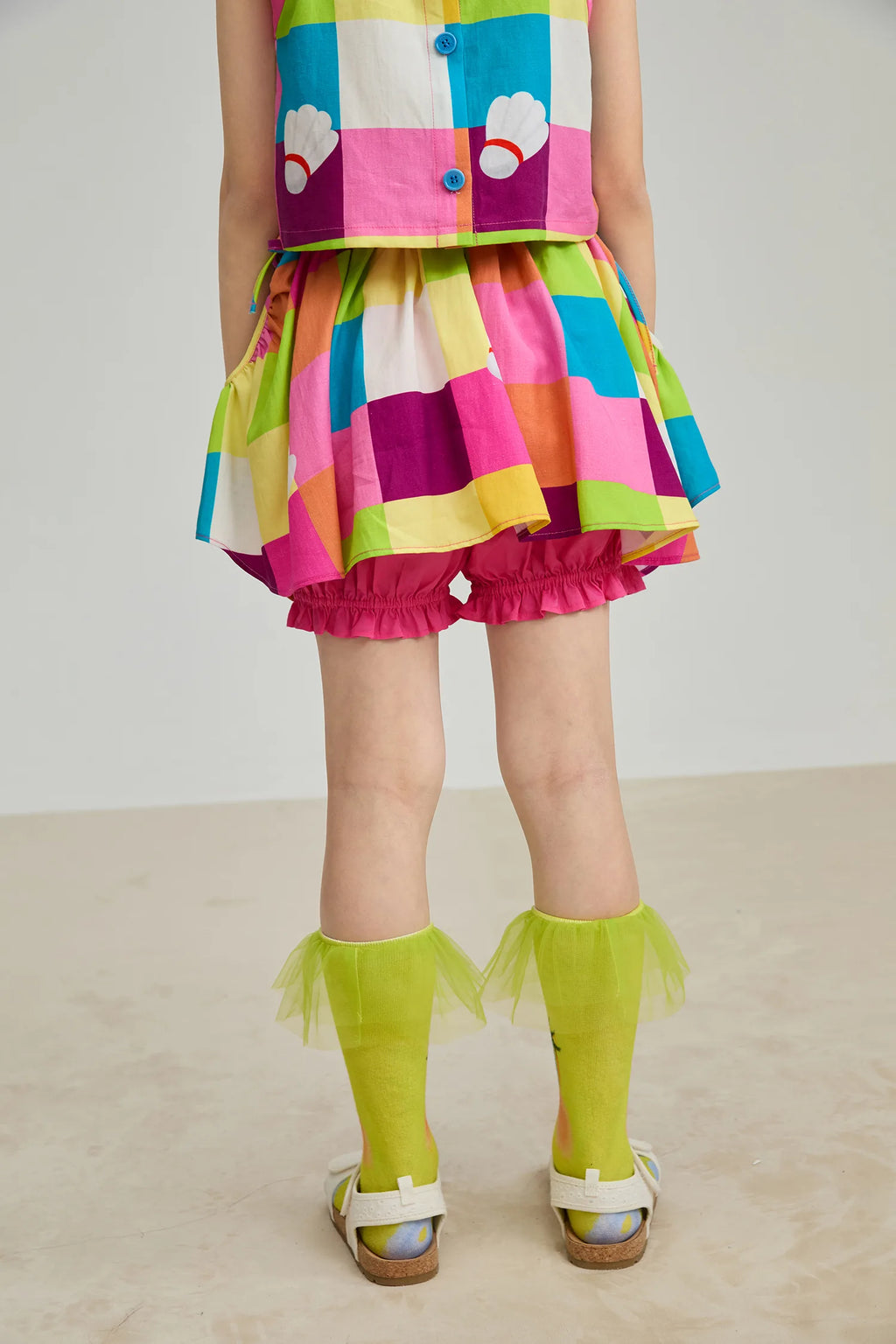 Poco Blush Rainbow Check Linen Tank Top