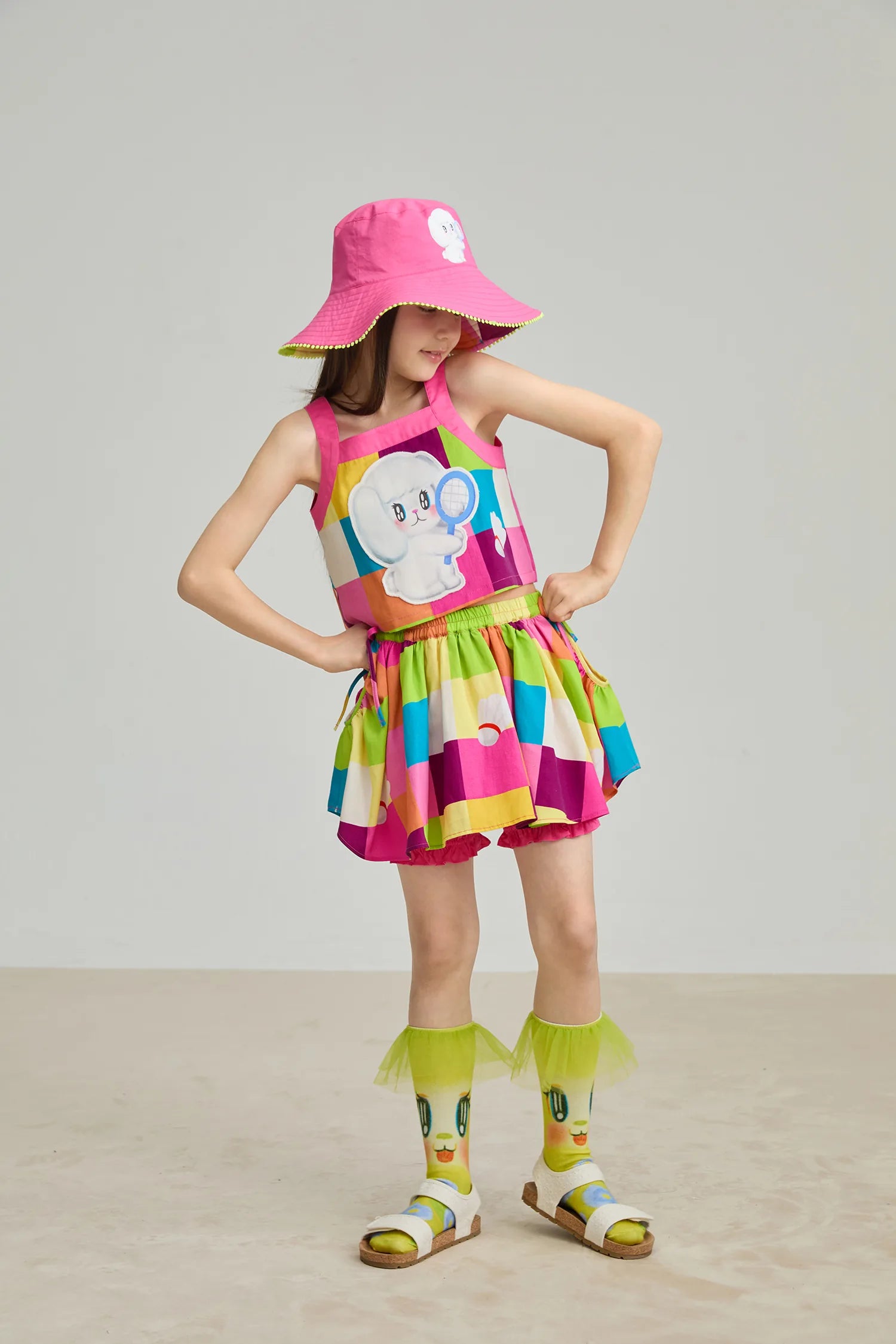 Poco Blush Rainbow Check Linen Tank Top