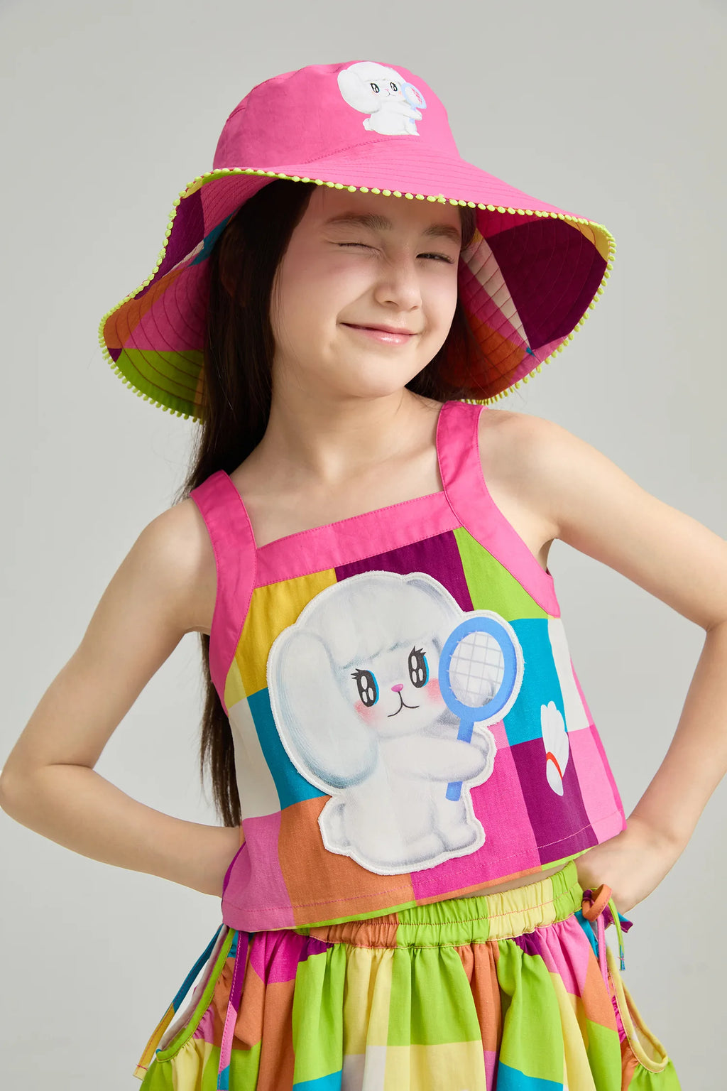 Poco Blush Rainbow Check Linen Tank Top