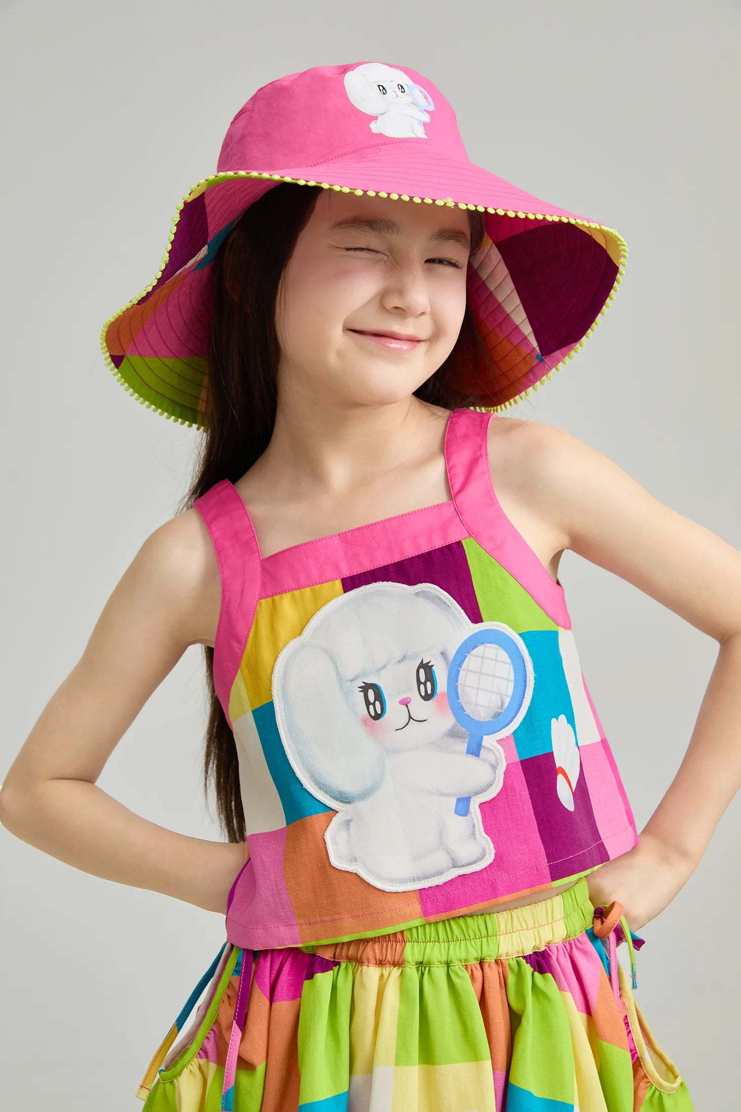 Poco Blush Rainbow Check Linen Tank Top