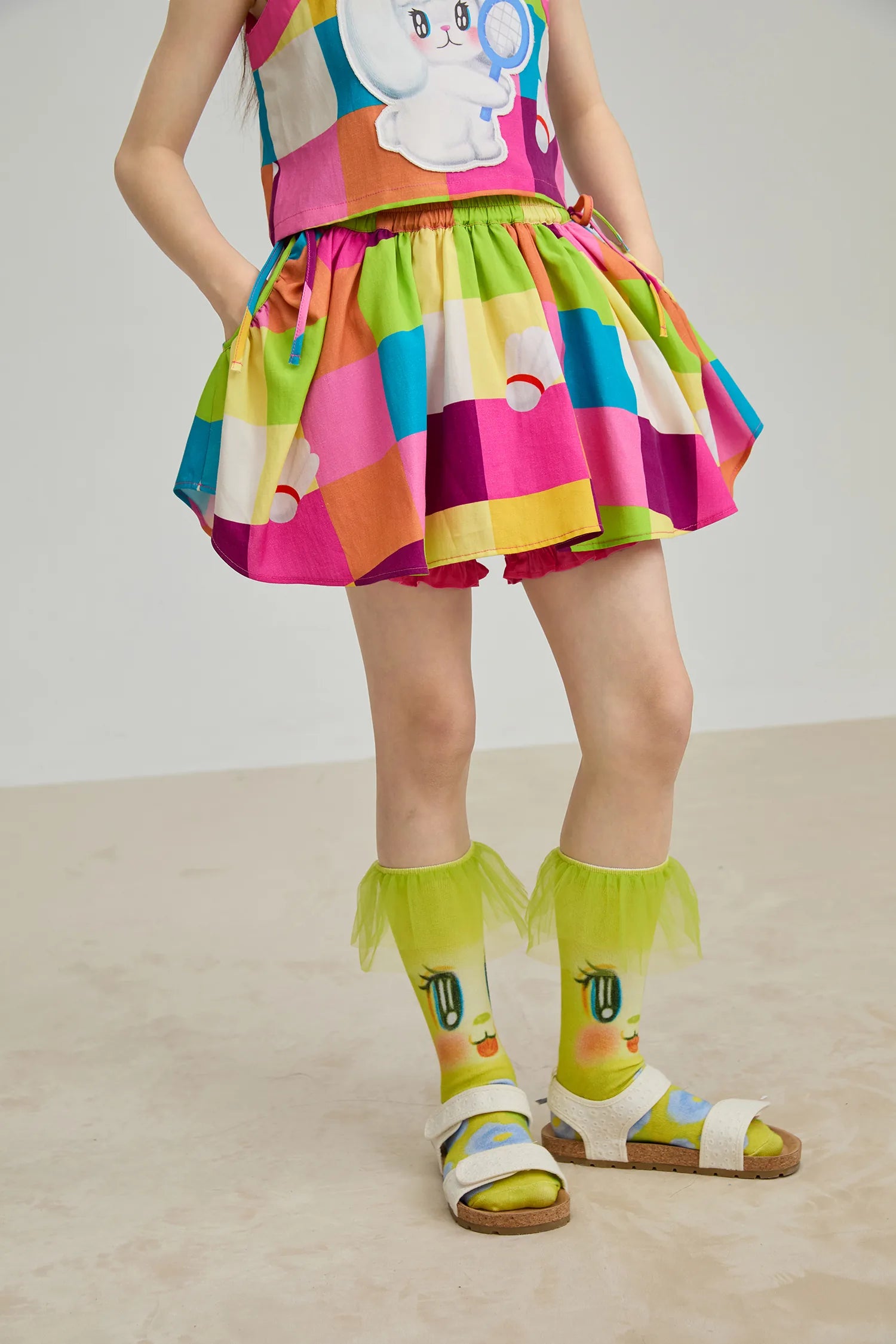 Poco Blush Rainbow Check Linen Tank Top