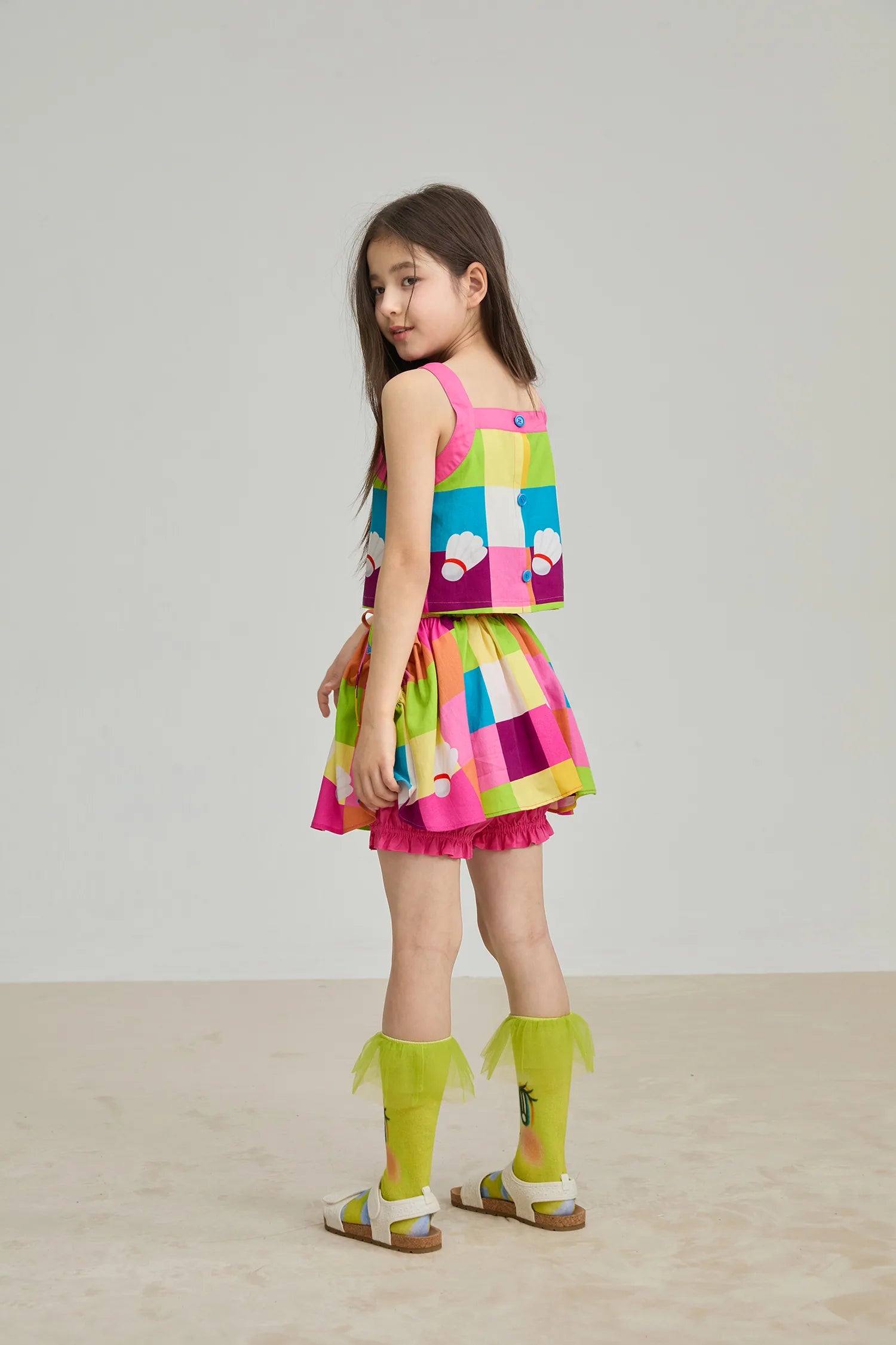 Poco Blush Rainbow Check Linen Tank Top