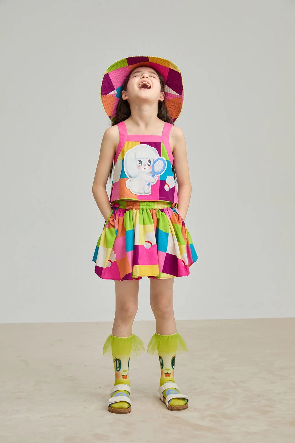 Poco Blush Rainbow Check Linen Tank Top