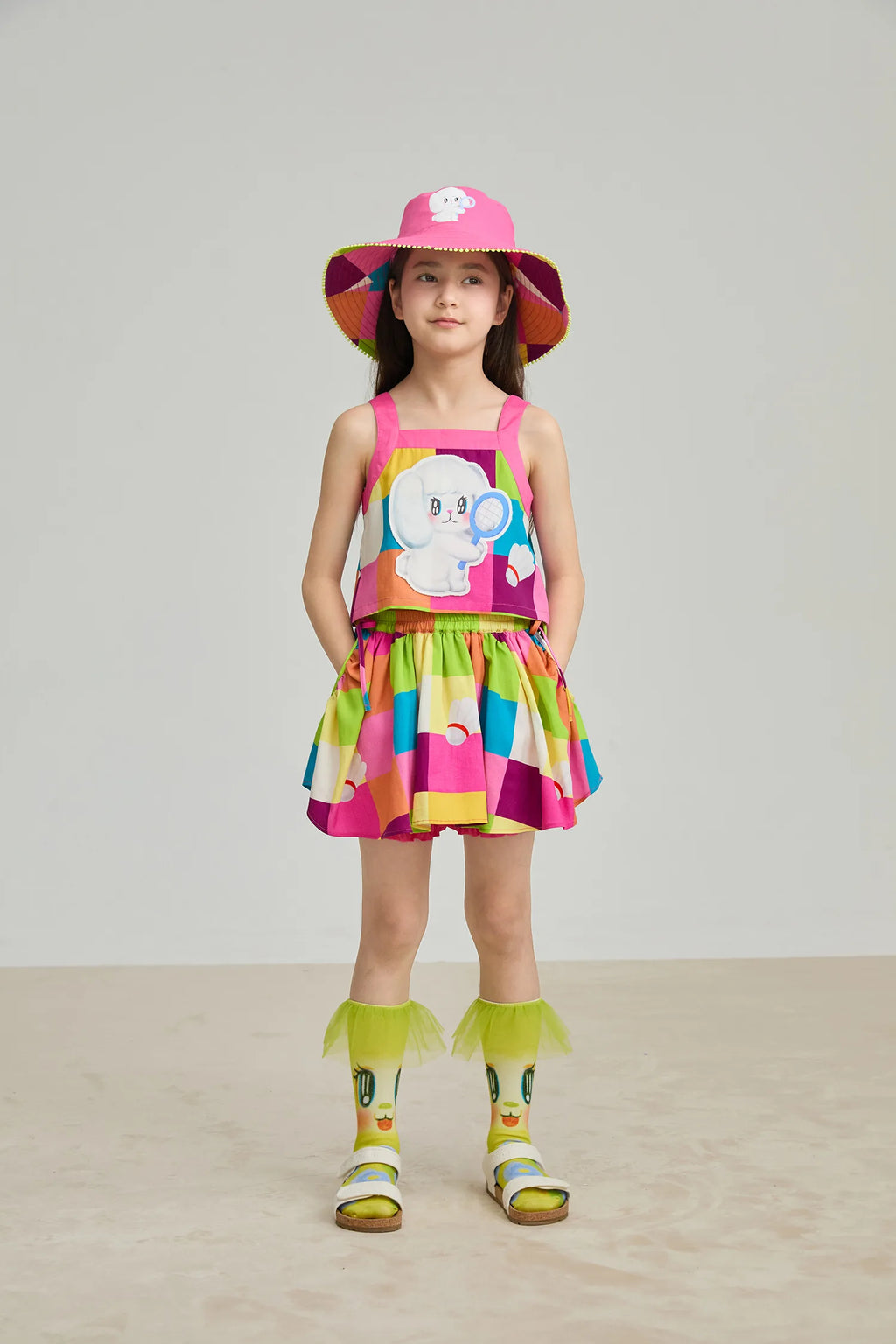 Poco Blush Rainbow Check Linen Tank Top