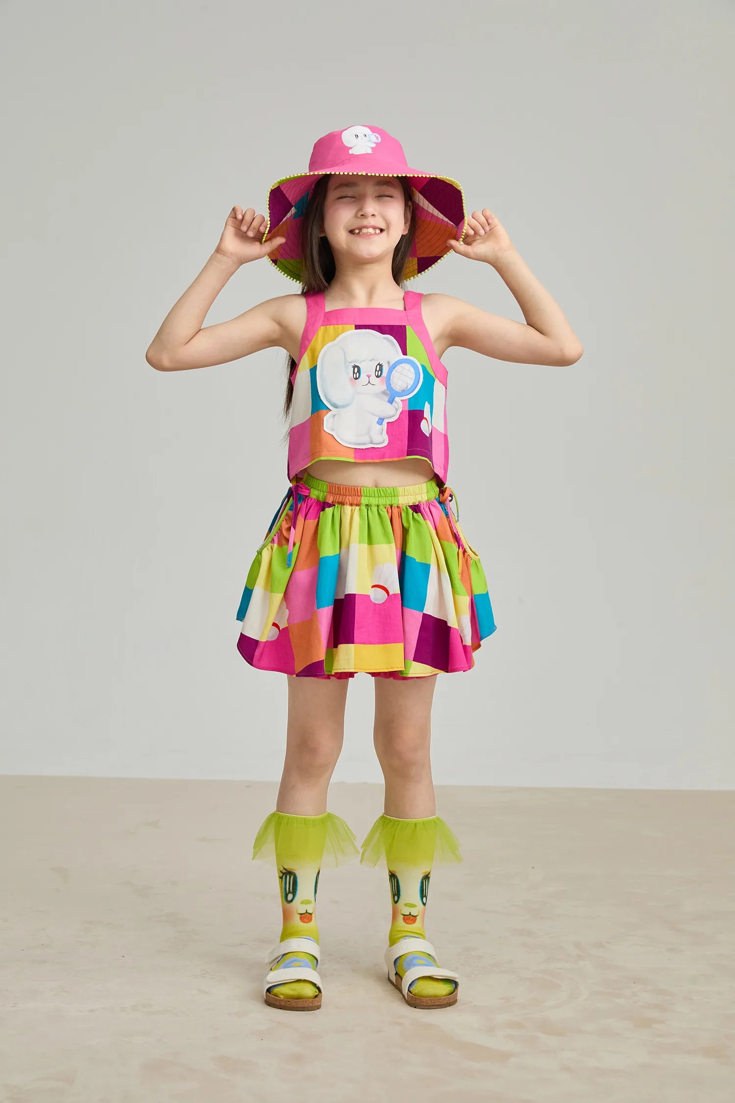 Poco Blush Rainbow Check Linen Tank Top