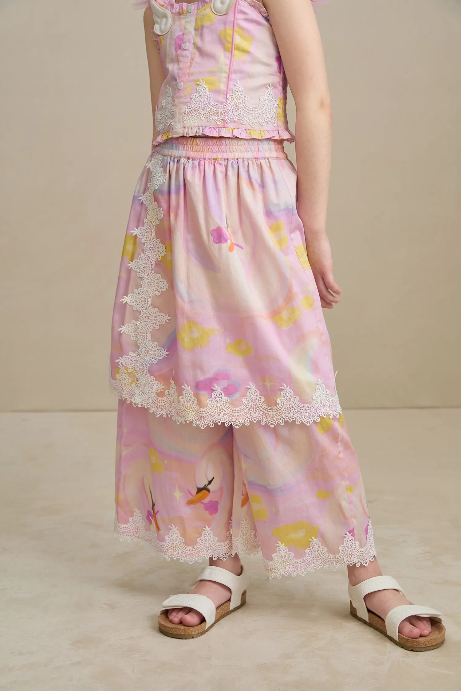 Poco Blush Swan Lake Art Skort with Lace Trim