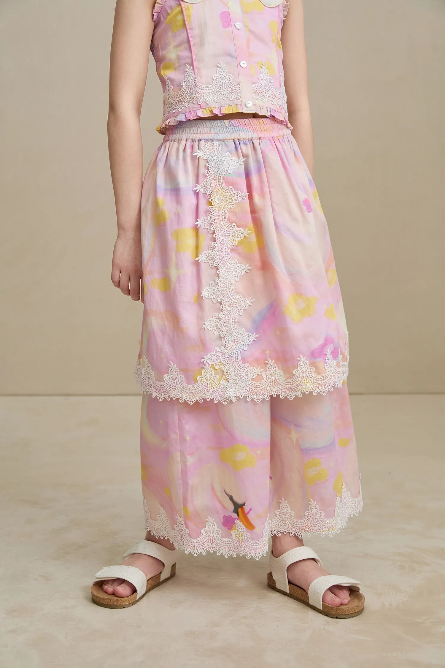 Poco Blush Swan Lake Art Skort with Lace Trim