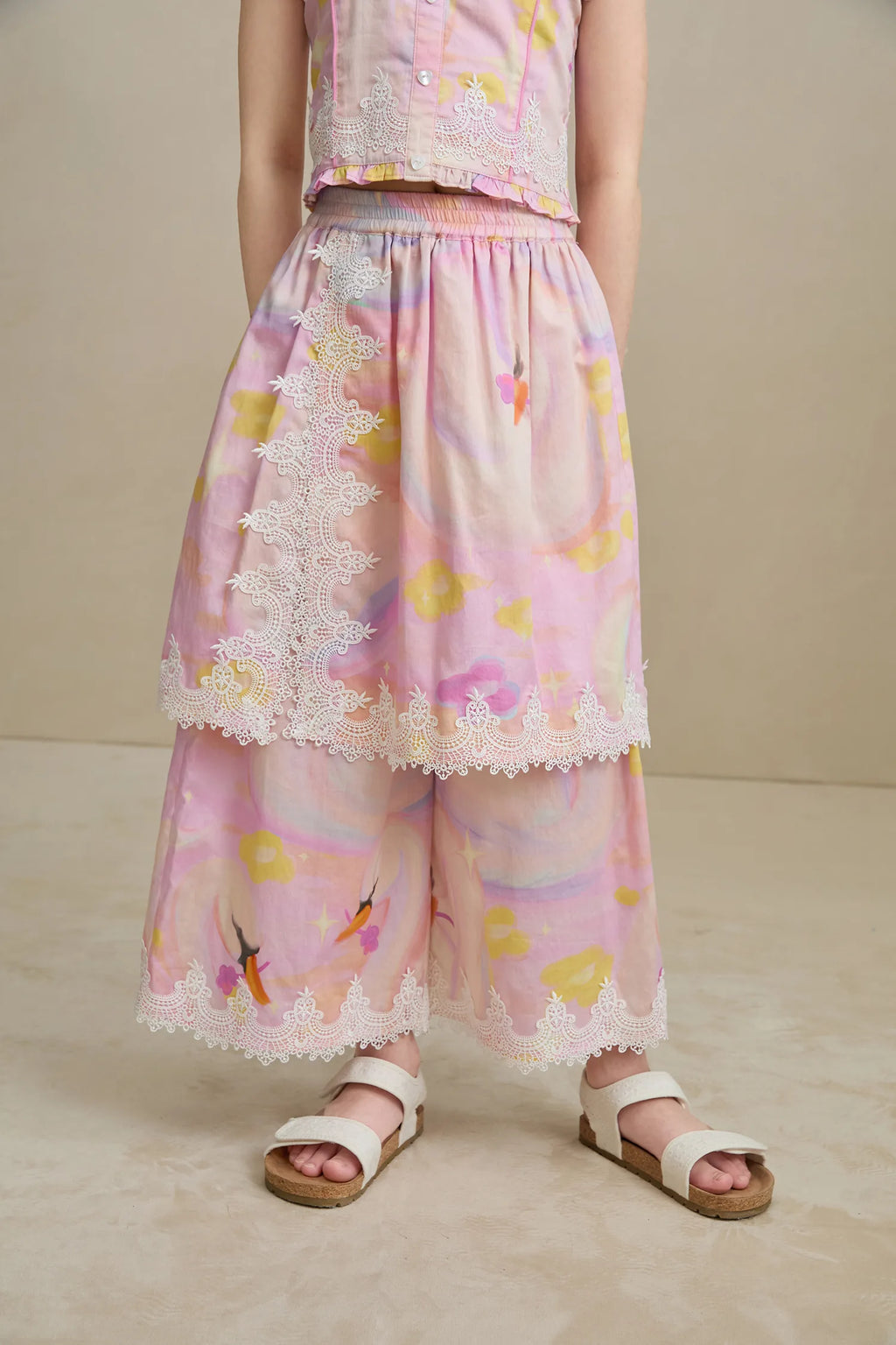 Poco Blush Swan Lake Art Skort with Lace Trim