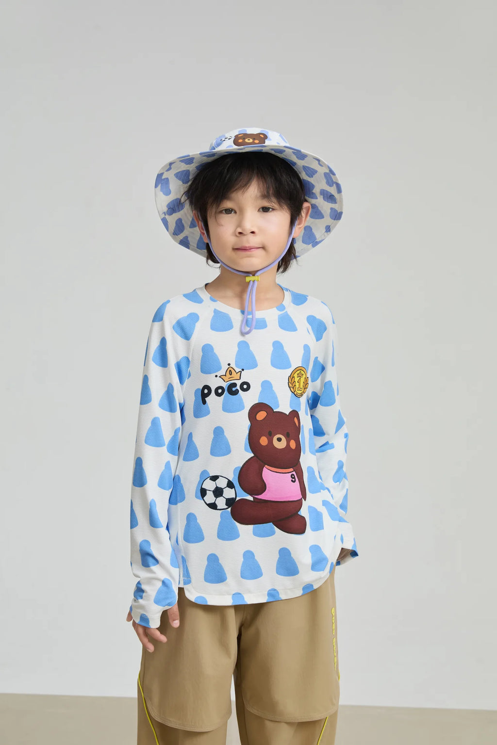 Poco Blush Football Bear Wide‑Brim Bucket Hat