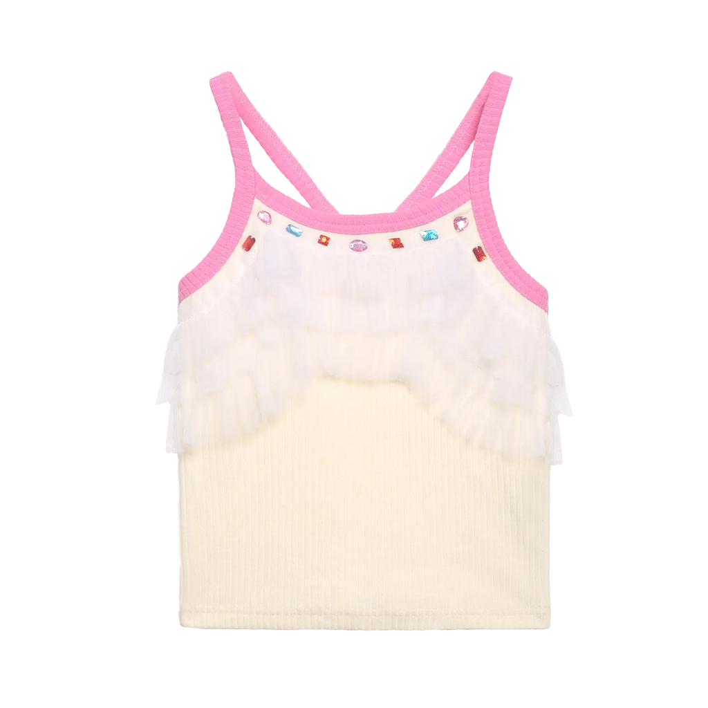 Poco Blush Gem Sparkle Mesh Layering Camisole Beige