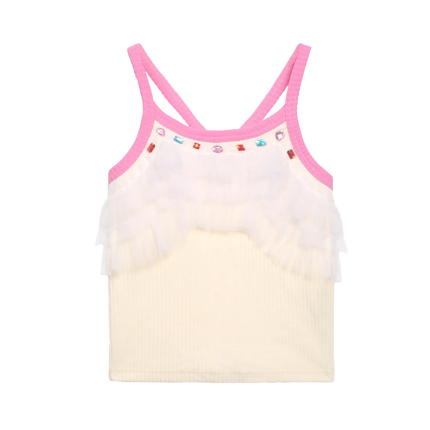 Poco Blush Gem Sparkle Mesh Layering Camisole Beige