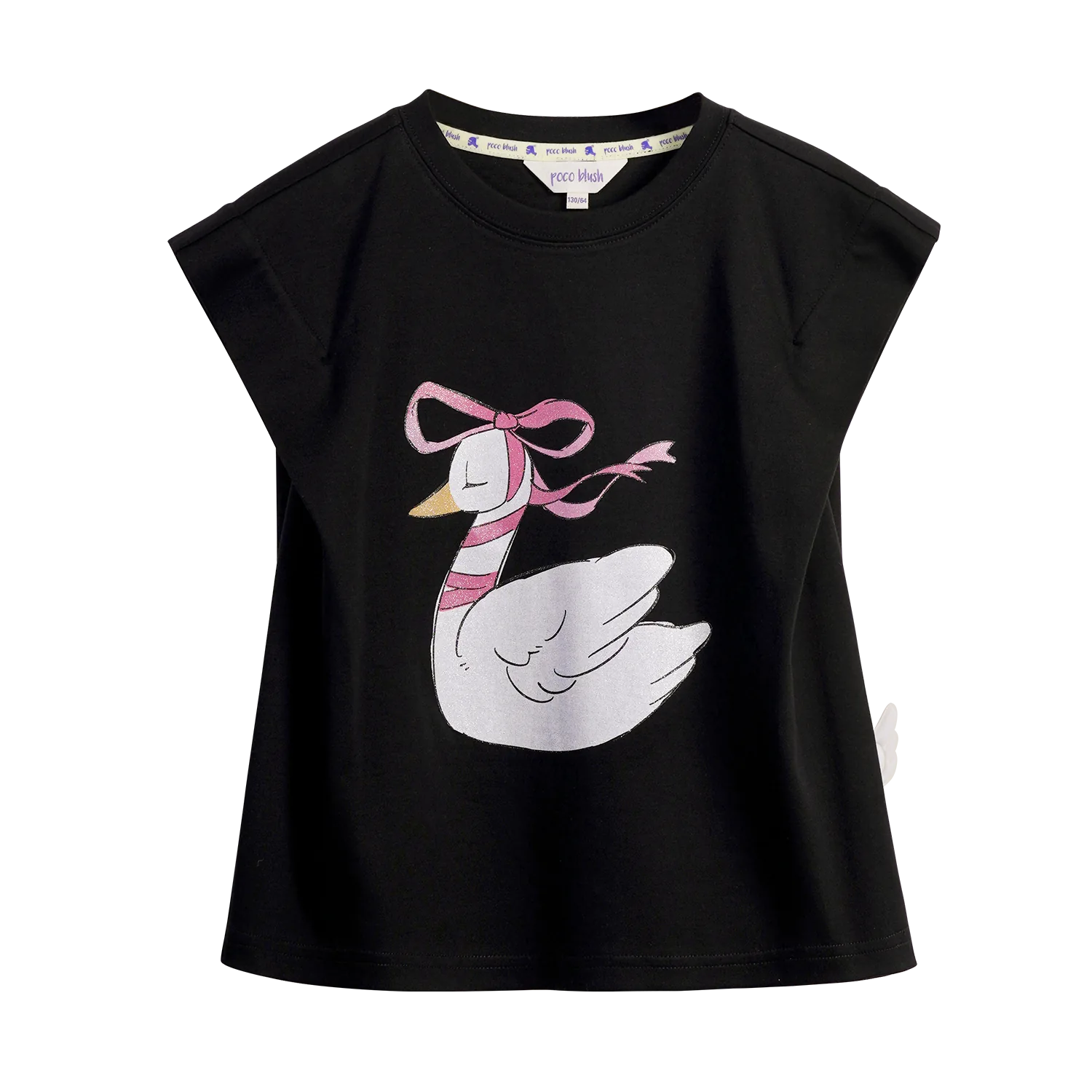Poco Blush Glitter Swan Ballet Print Tee Black