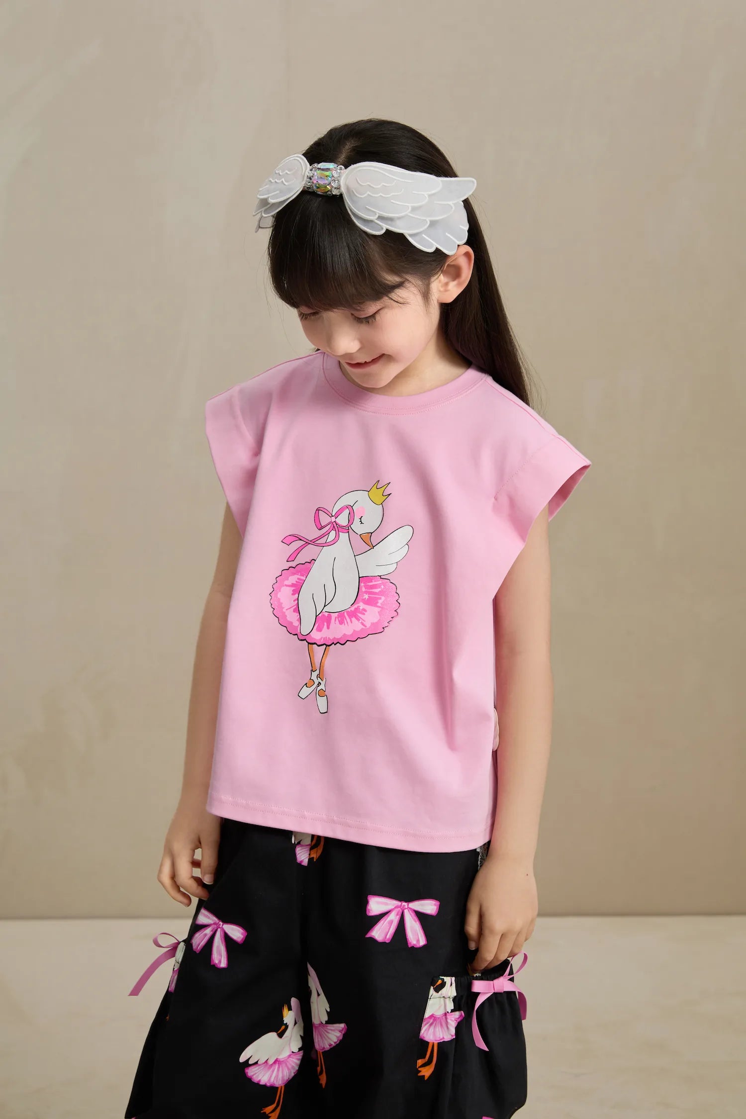 Poco Blush Glitter Swan Ballet Print Tee