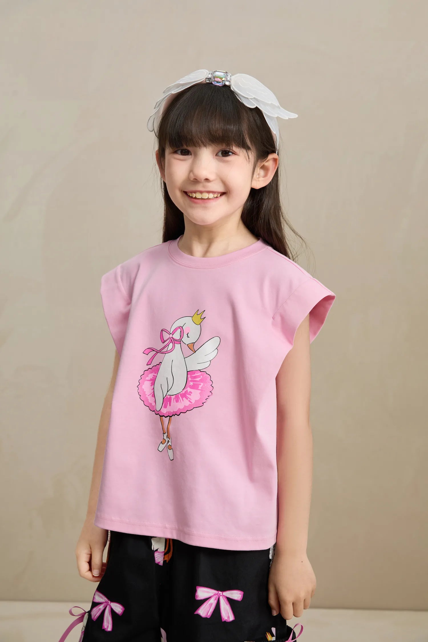 Poco Blush Glitter Swan Ballet Print Tee