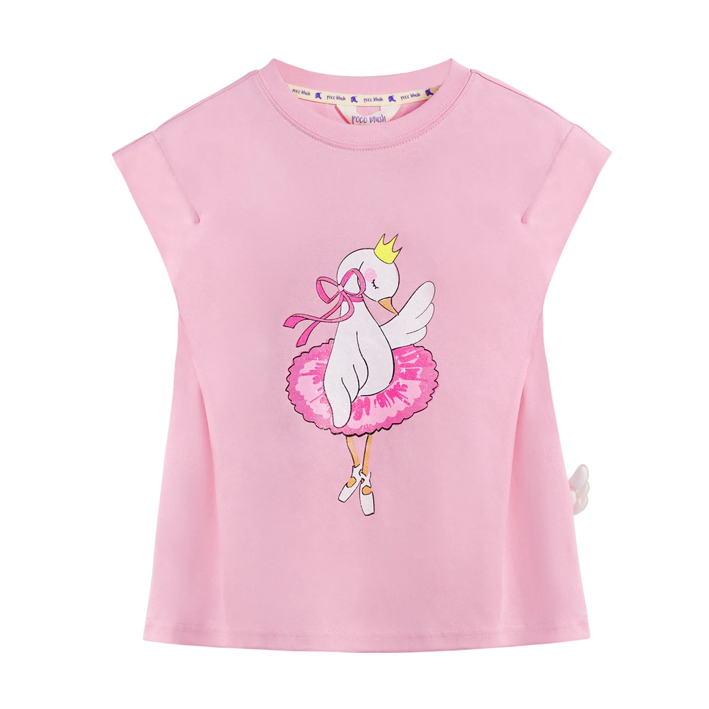 Poco Blush Glitter Swan Ballet Print Tee Pink