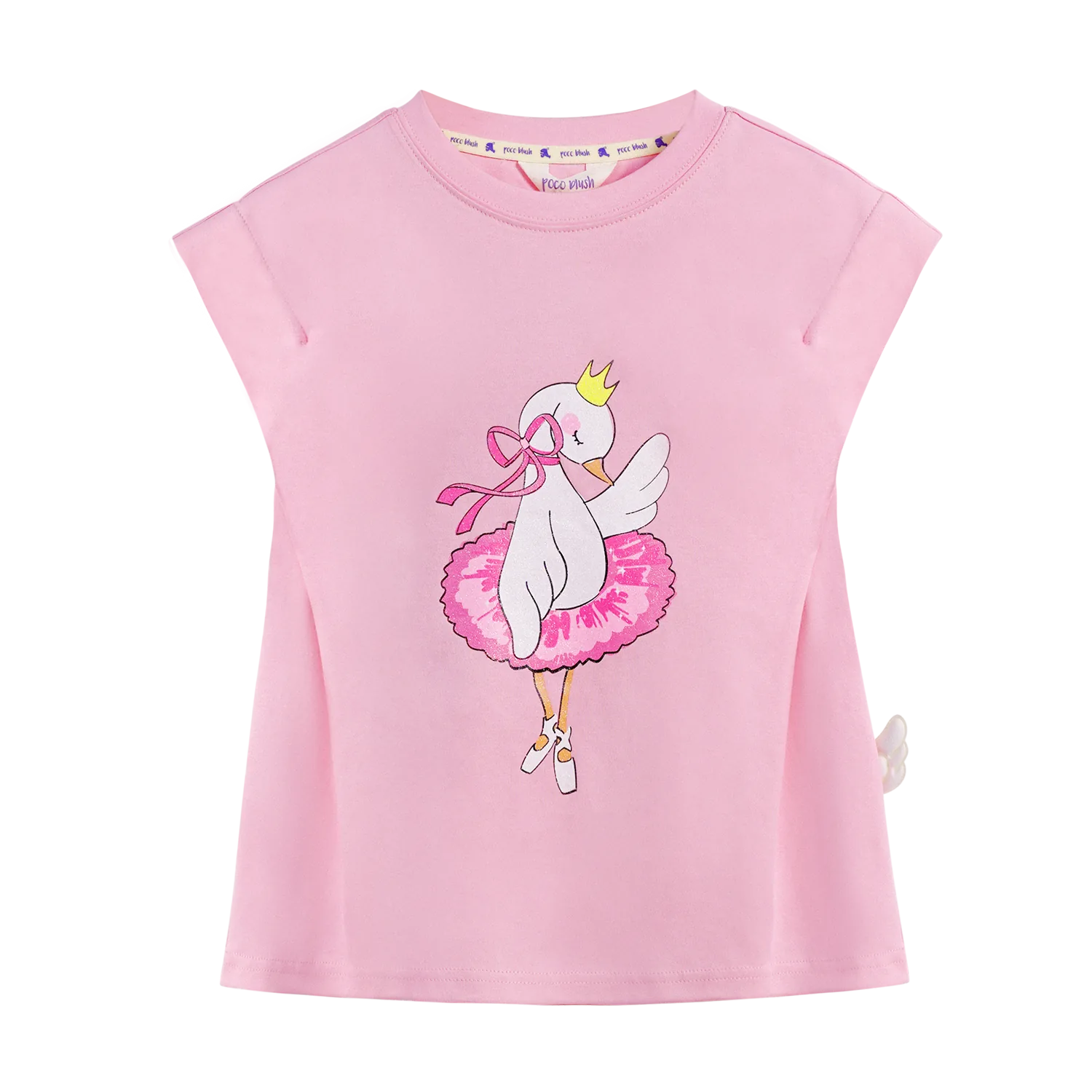 Poco Blush Glitter Swan Ballet Print Tee Pink