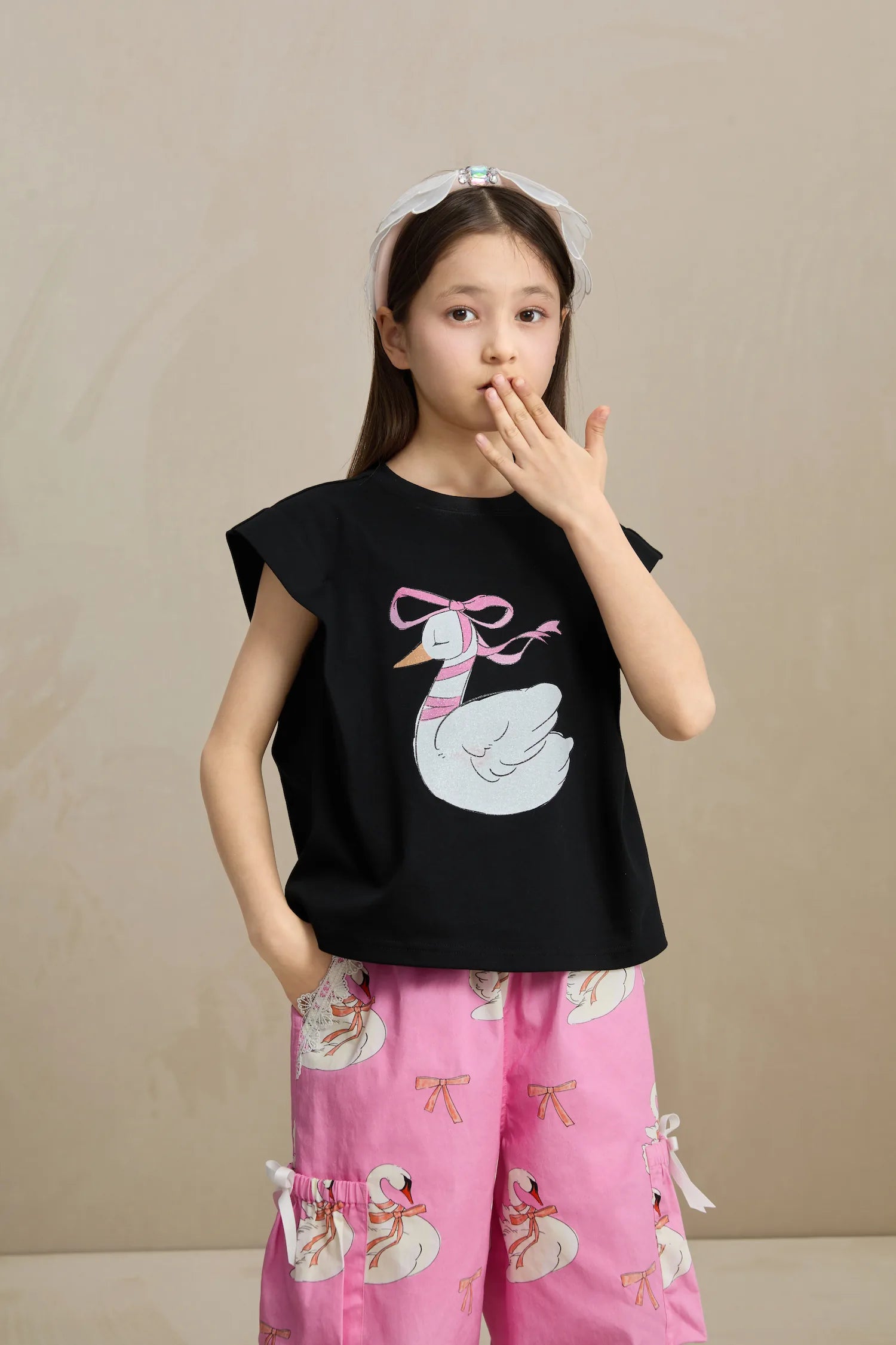 Poco Blush Glitter Swan Ballet Print Tee
