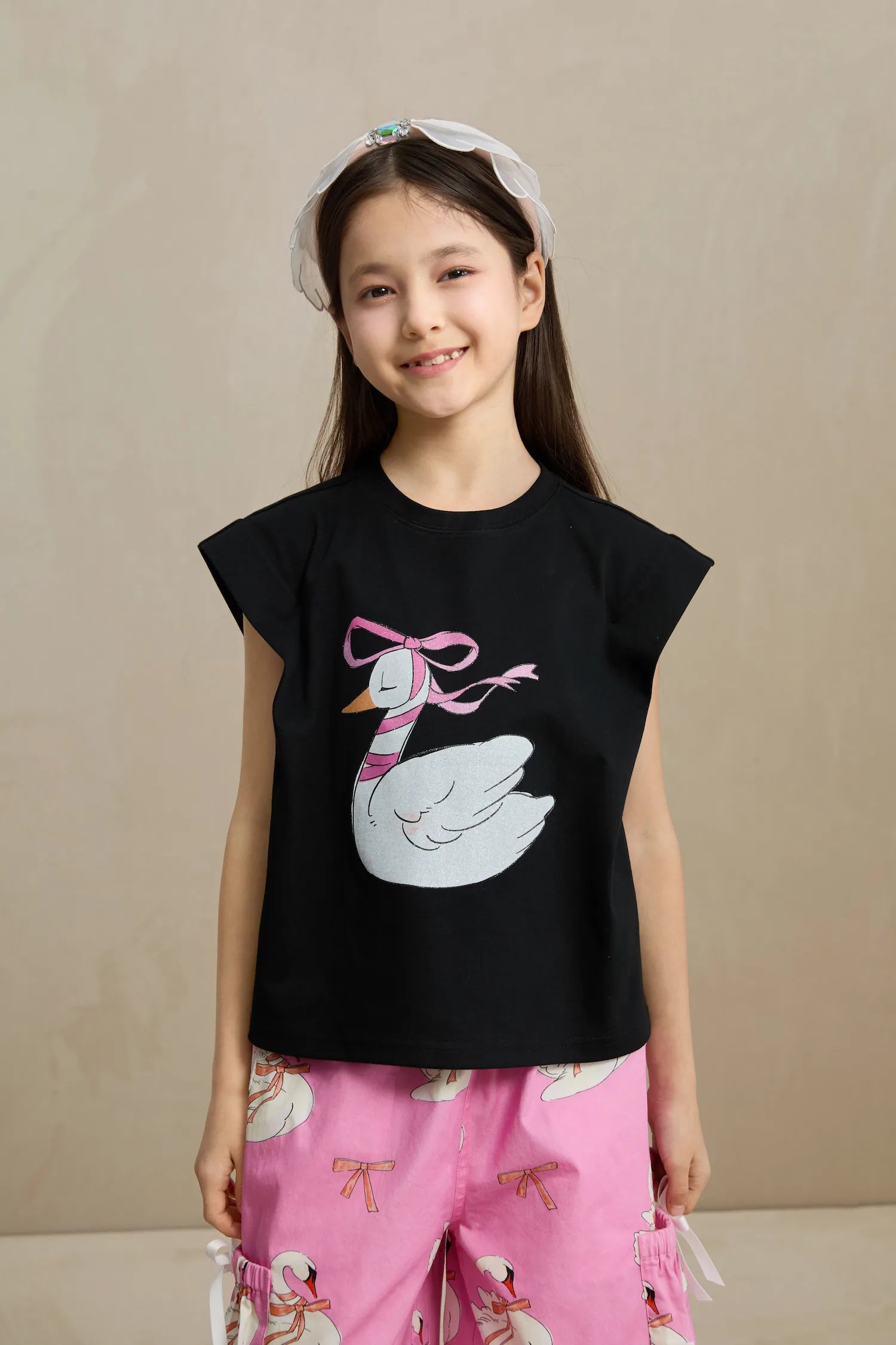 Poco Blush Glitter Swan Ballet Print Tee