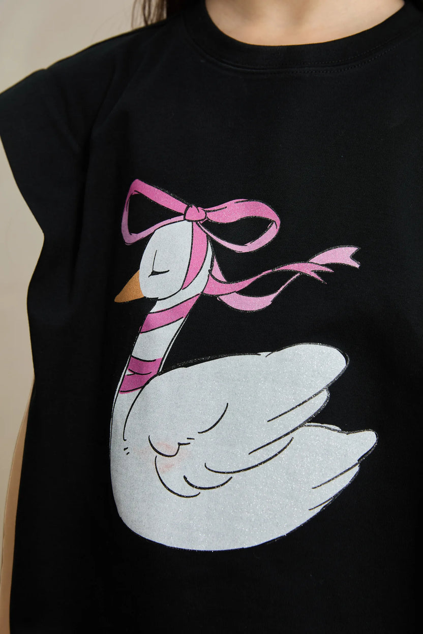 Glitter Swan Ballet Print Tee by Poco Blush, image 17