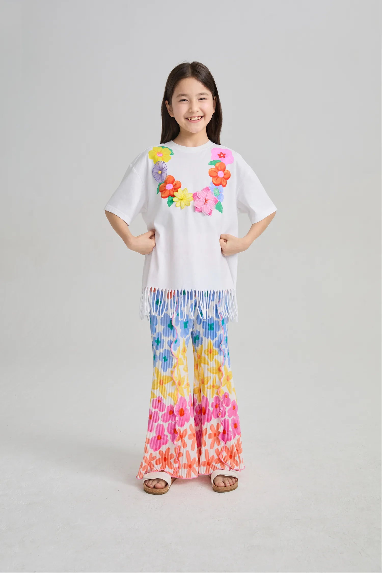 Poco Blush Mermaid Cat Tassel Embroidered Tee
