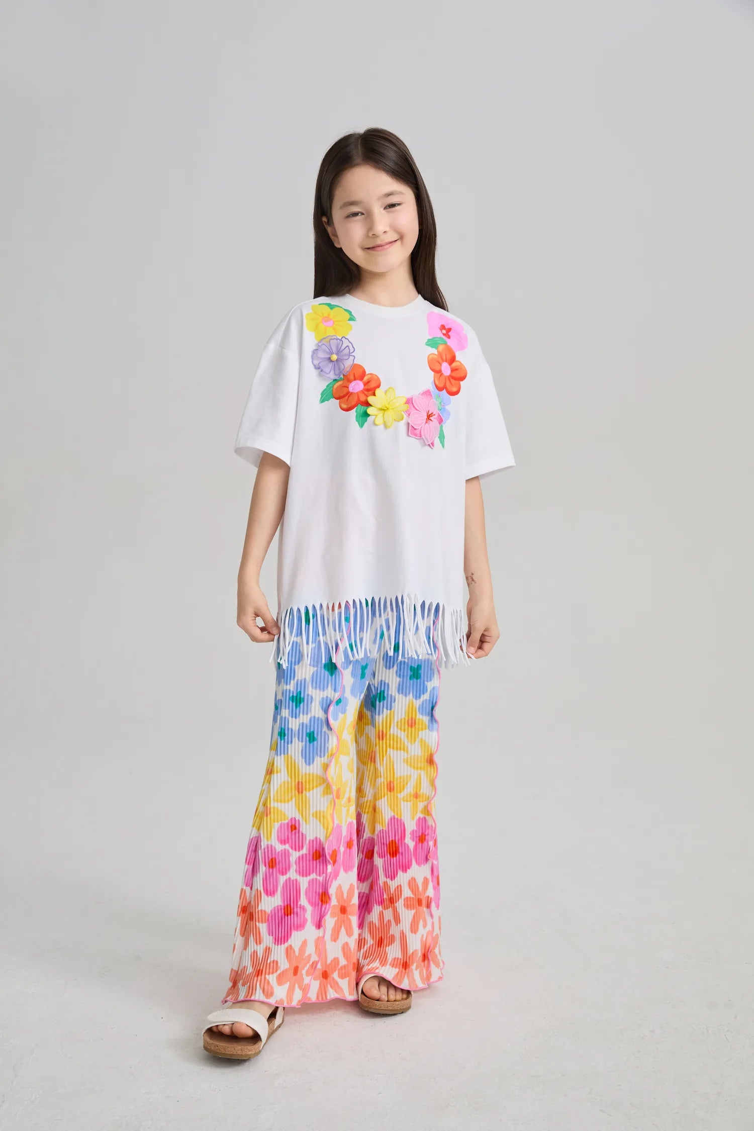 Poco Blush Mermaid Cat Tassel Embroidered Tee
