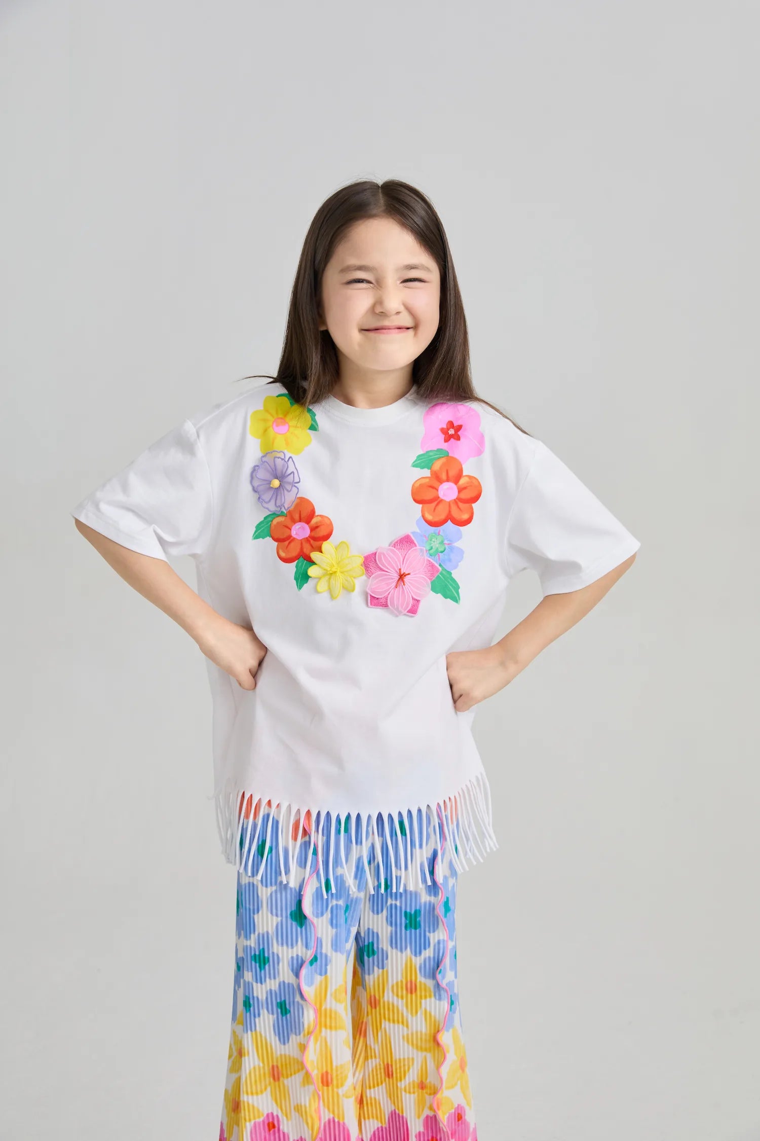 Poco Blush Mermaid Cat Tassel Embroidered Tee