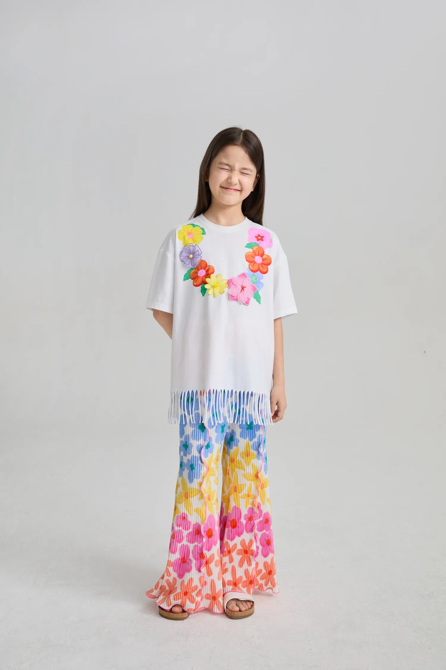 Poco Blush Mermaid Cat Tassel Embroidered Tee