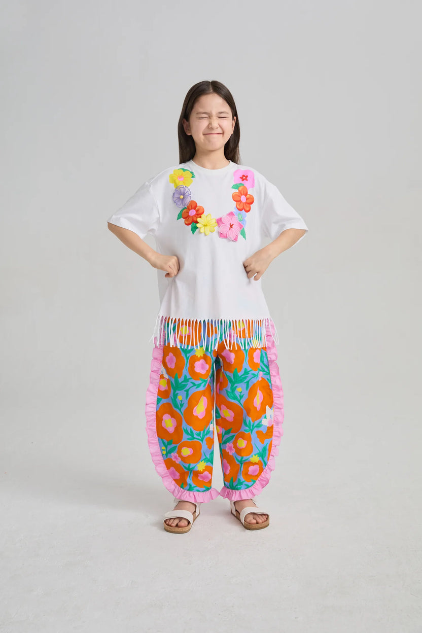 Poco Blush Mermaid Cat Tassel Embroidered Tee