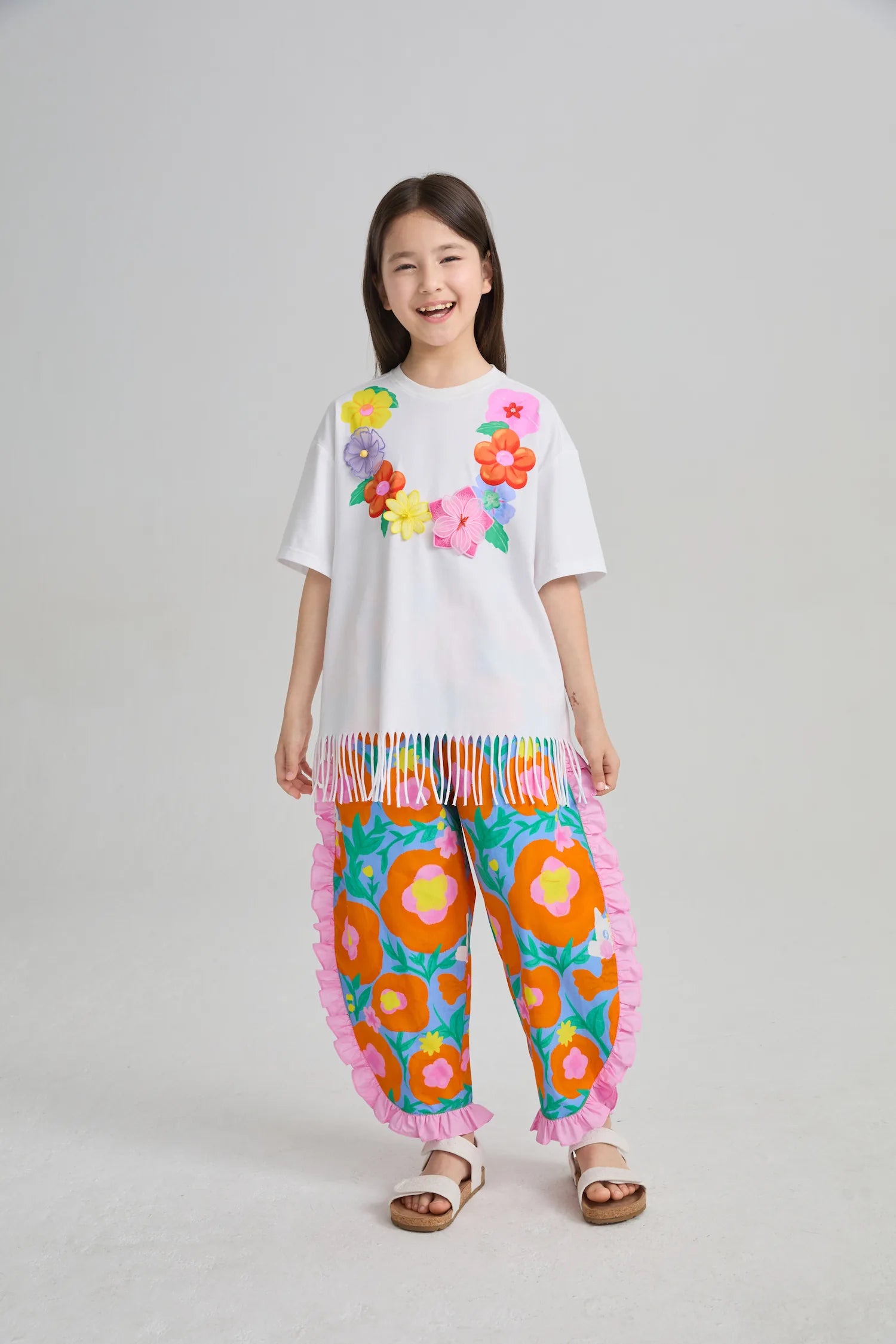 Poco Blush Mermaid Cat Tassel Embroidered Tee