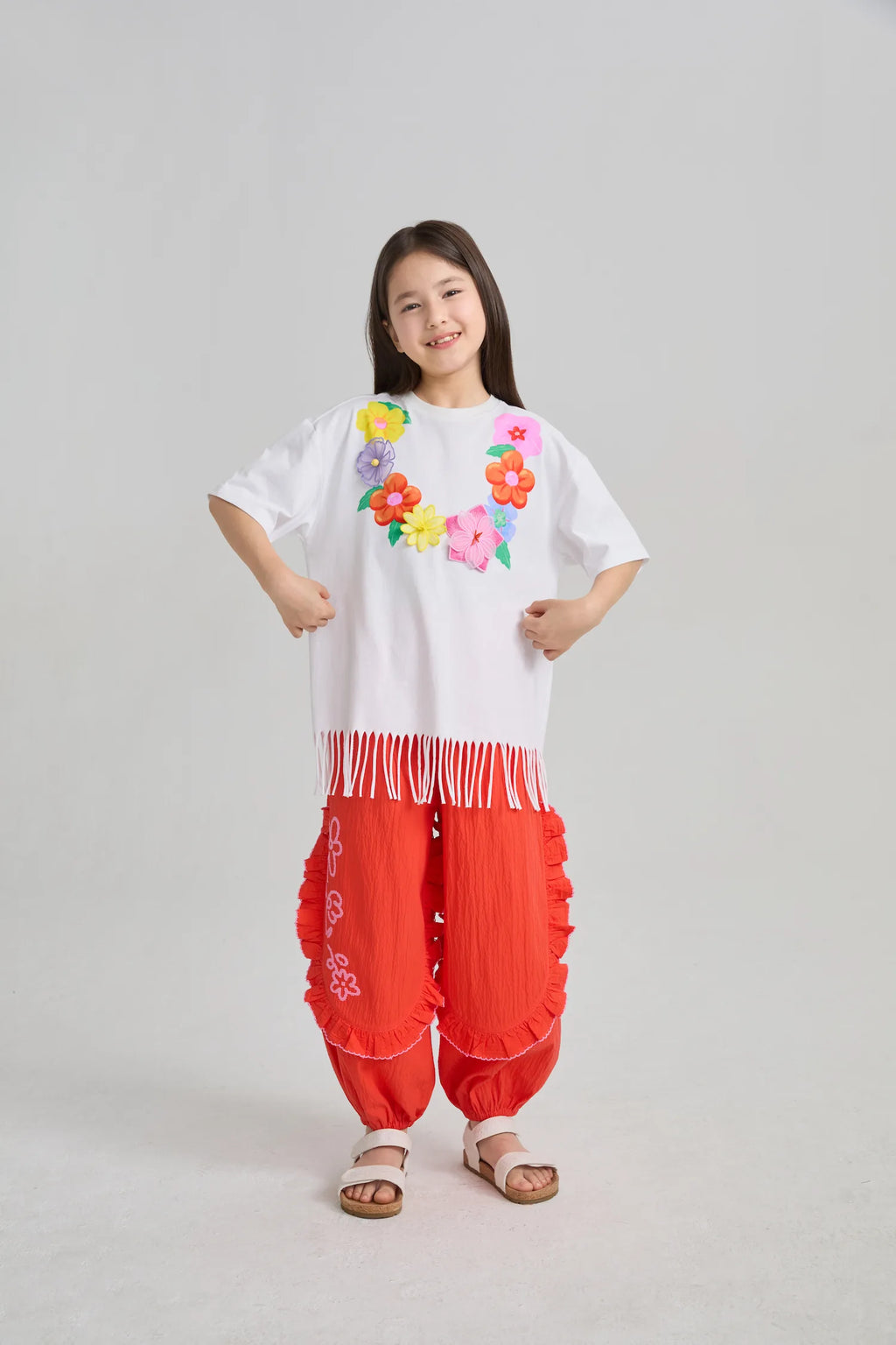 Poco Blush Mermaid Cat Tassel Embroidered Tee