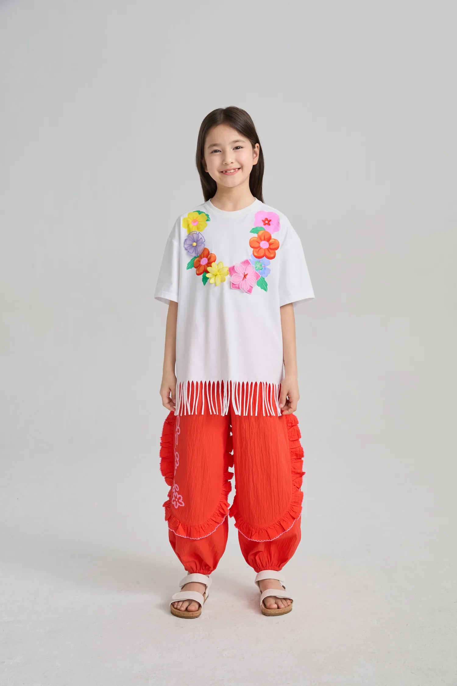 Poco Blush Mermaid Cat Tassel Embroidered Tee